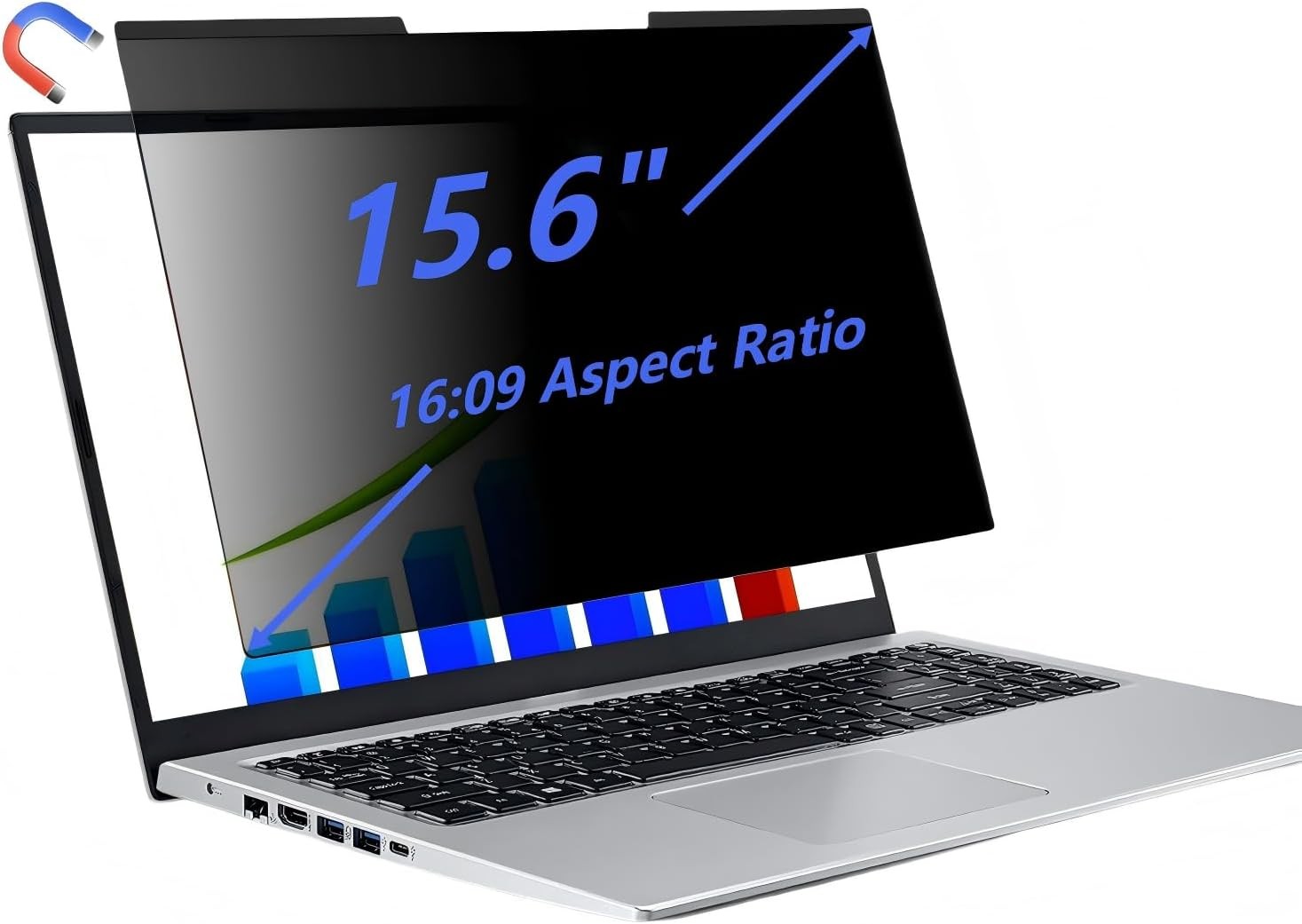15.6-inch Magnetic Privacy Screen for 16:9 Laptops with Detachable Anti-Glare Fi