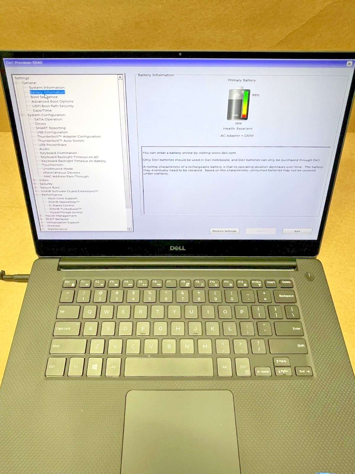 Dell Notebook Precision 5540 i9 32gb 15.6″ Touch Ultra NVIDIA T2000 Nice 130w AC
