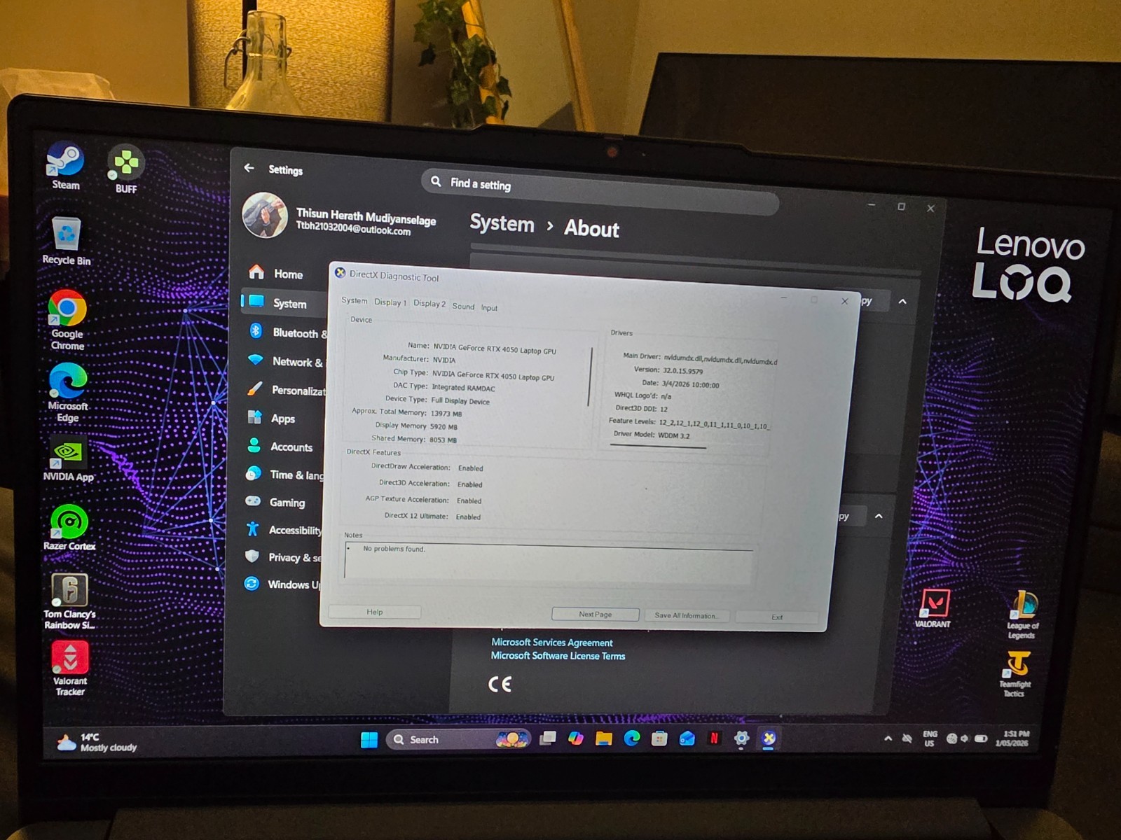 Lenovo LOQ 15IRX9 – Intel i5-13450HX – RTX 4050