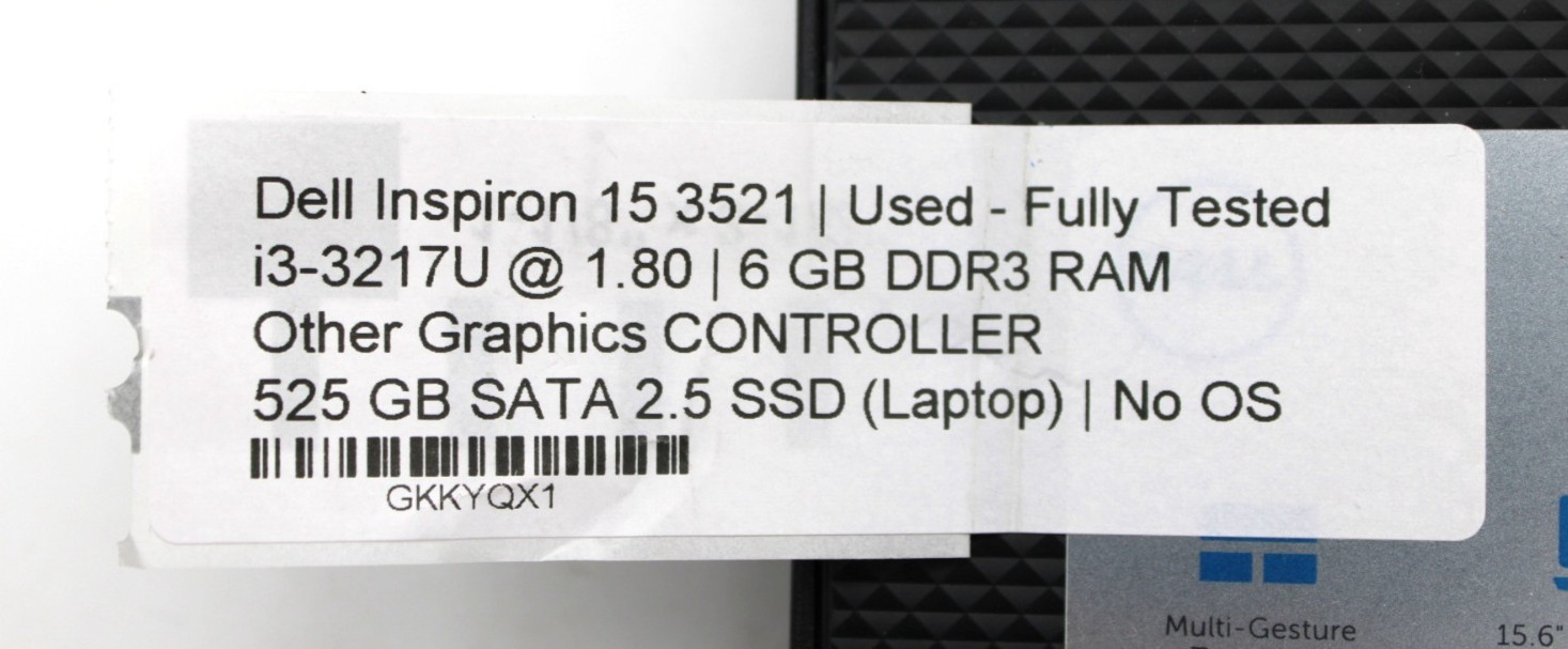 Dell Inspiron 15 3521 i3-3217U@1.80GHz 6GB DDR3 525GB SATA NO OS *USED/TESTED*