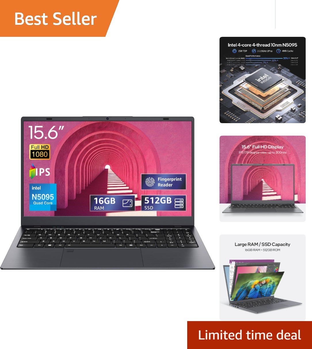 Versatile 15.6-inch Laptop – 16GB RAM, 512GB SSD Storage, Bluetooth Connectivity