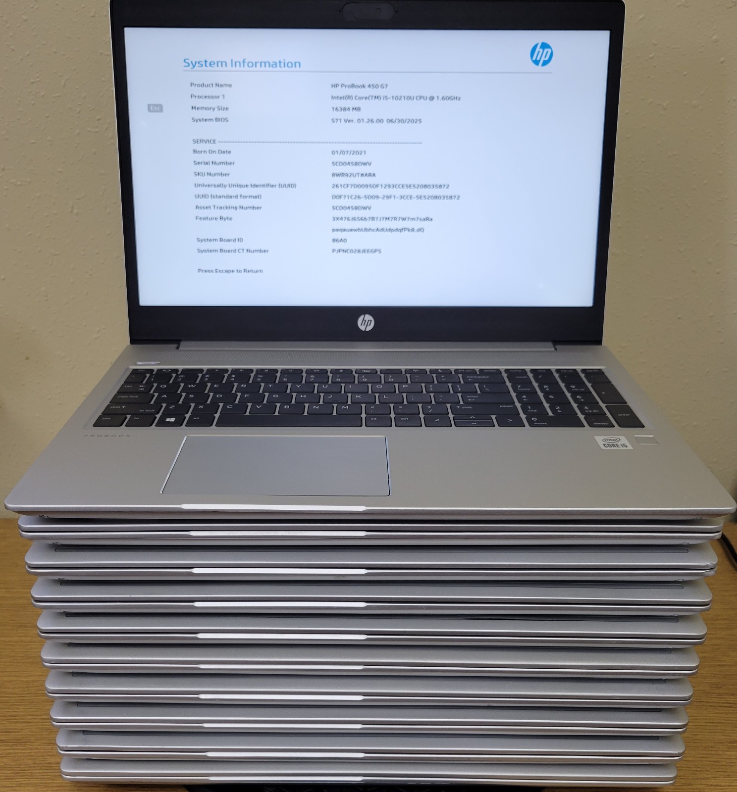 (Lot of 10)HP ProBook 450 G7 i5-10210U 1.60GHz 16GB No OS/SSD **BIOS LOCKED**