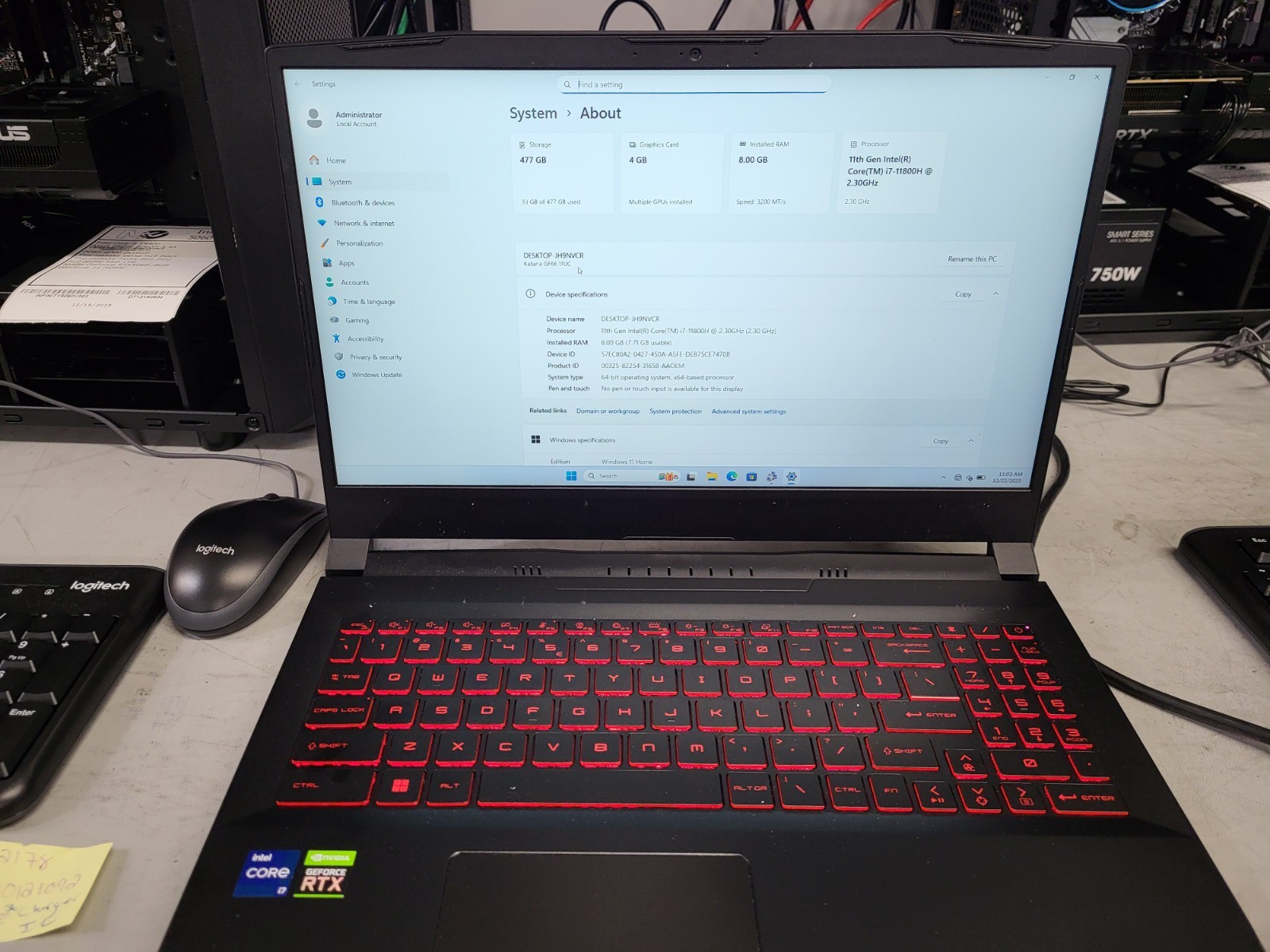 MSI Katana GF66 11UC-235CA 15.6″ Laptop i7 11800h RTX3050 8GB 512Gb Win 11 Home