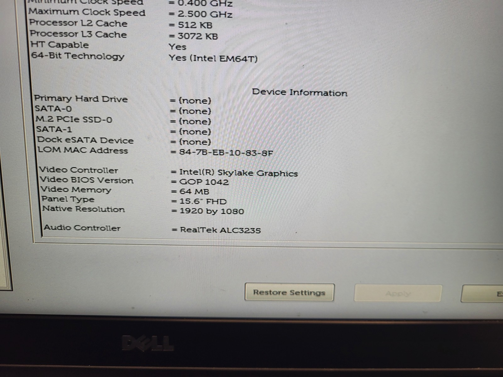 Dell Latitude E5570 I5-6300U 2.40GHZ 8GB RAM No Hard Drive