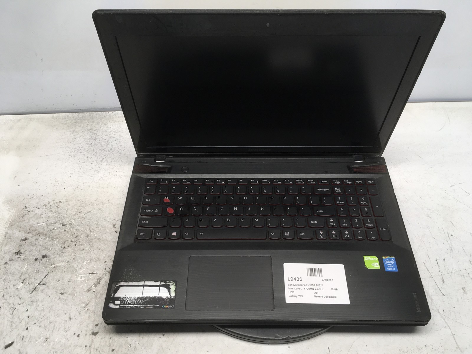 Lenovo IdeaPad Y510P 20217 Intel Core i7-4700MQ 2.4GHz 16 GB NO HD/Batt GT 750M