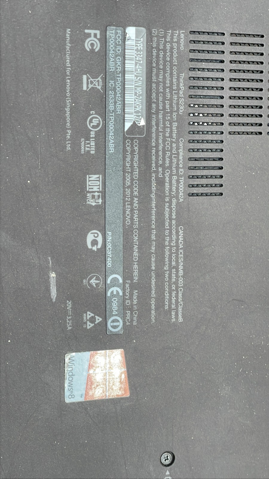 Lenovo ThinkPad S230u 12.5-Inch Convertible Ultrabook Intel i5 Laptop No HDD