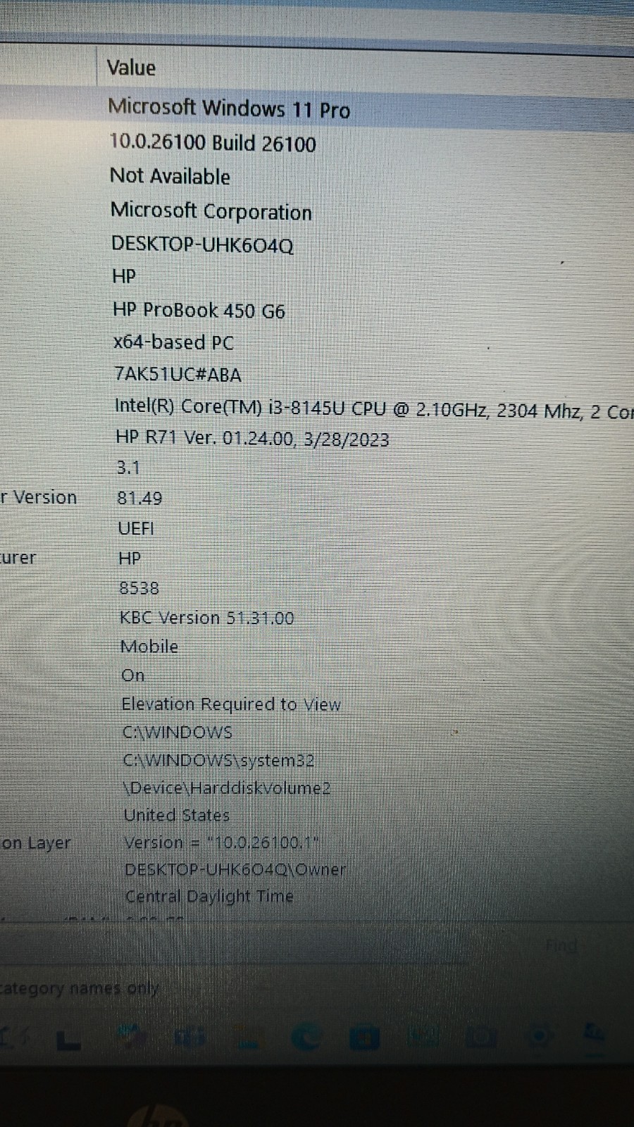 7197 ProBook450 G6 (Bios Lock!!) w/charger.i3-8145U.8GB.128GB M.2.15.6″.W11 Pro