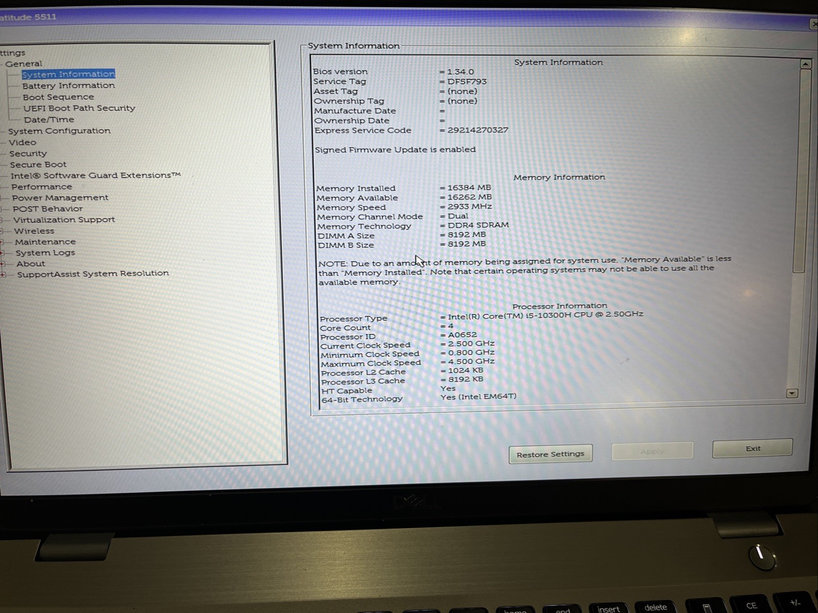 Dell Latitude 5511 Laptop Intel Core i5-10400H 2.6GHz 16GB RAM 256SSD
