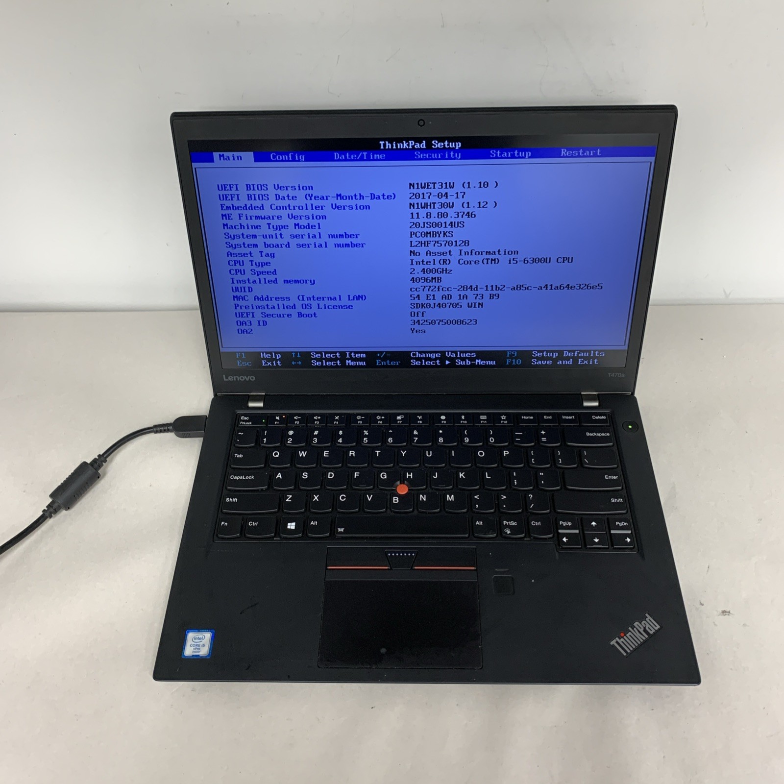 Lenovo Thinkpad T470s i5-6300U 40GB RAM NO SSD | Boot To Bios