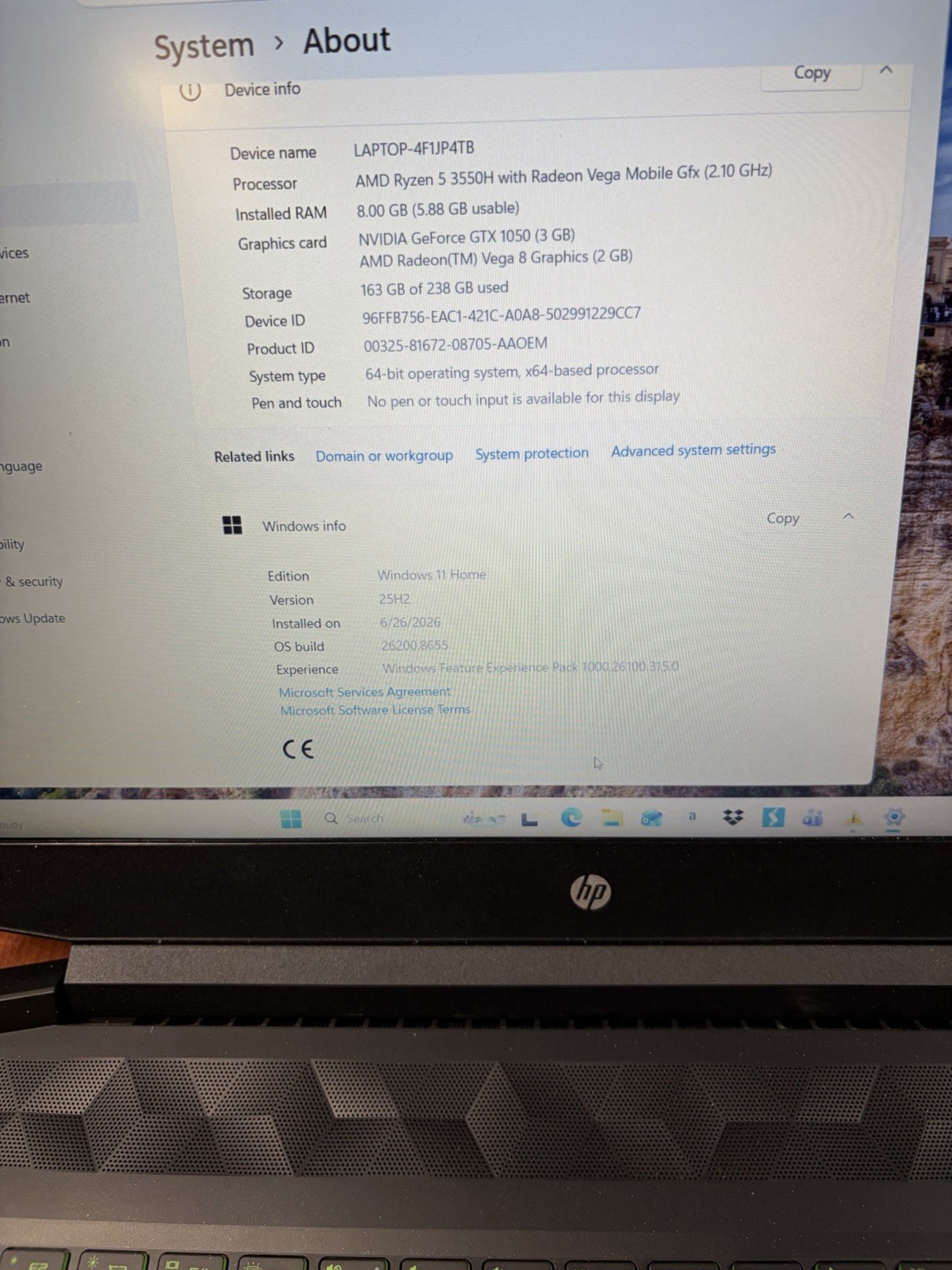 HP Pavilion Gaming 15-ec0013dx Laptop AMD Ryzen 5 3550H 8GB 256GB SSD GTX 1050