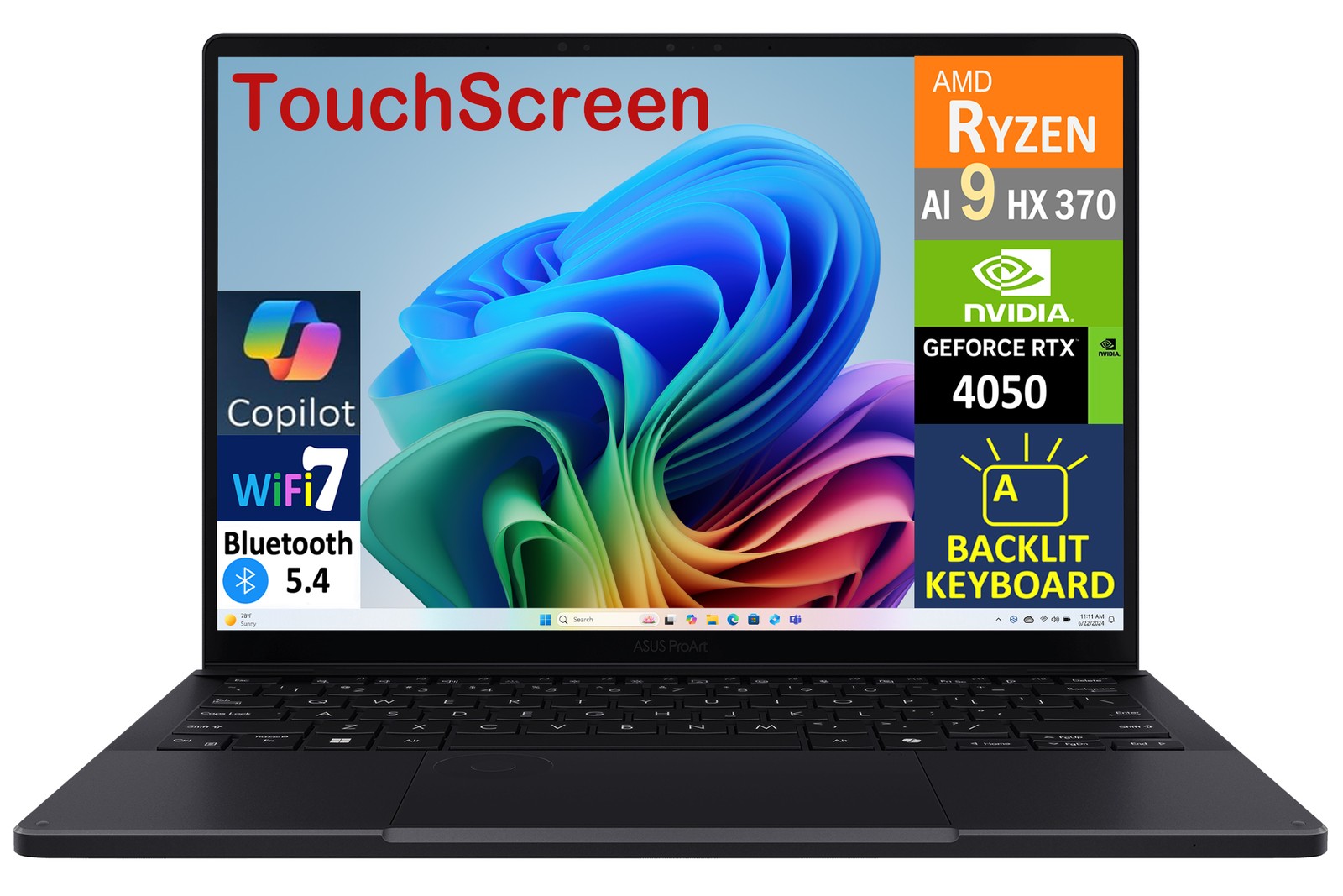 ASUS ProArt PX13 13.3″ 2880 x 1800 Ryzen AI 9 370 32GB RAM 1TB SSD RTX 4050 W11H