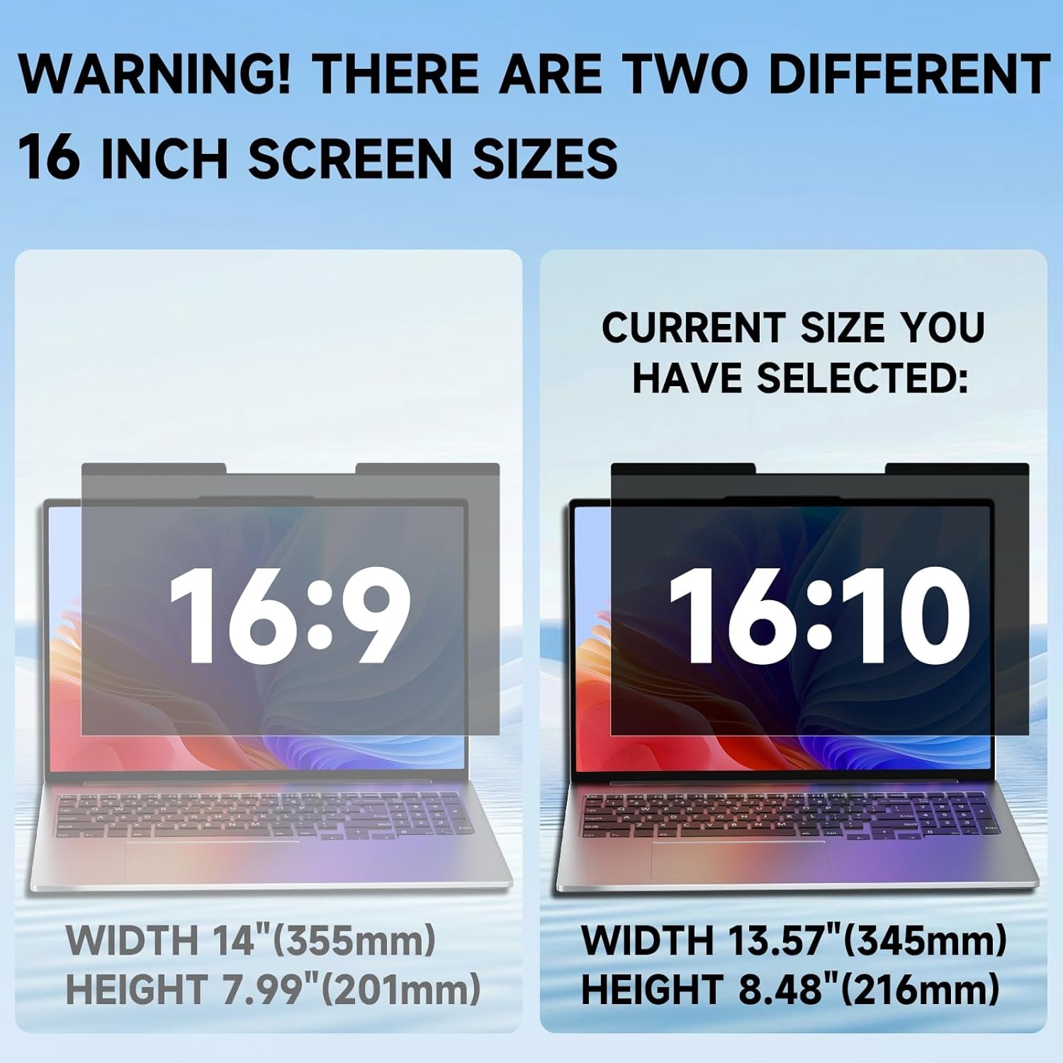 16 Inch Laptop Privacy Shield, Anti-Glare Blue Light Screen for 16:10 Monitors