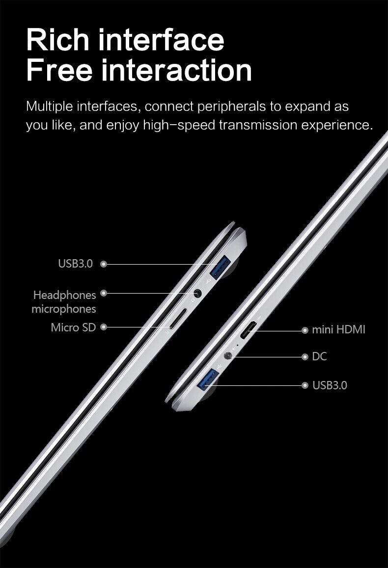 15.6″ IPS Quad-Core J4125 Notebook 12 GB RAM Slim Ultrabook Office Laptop