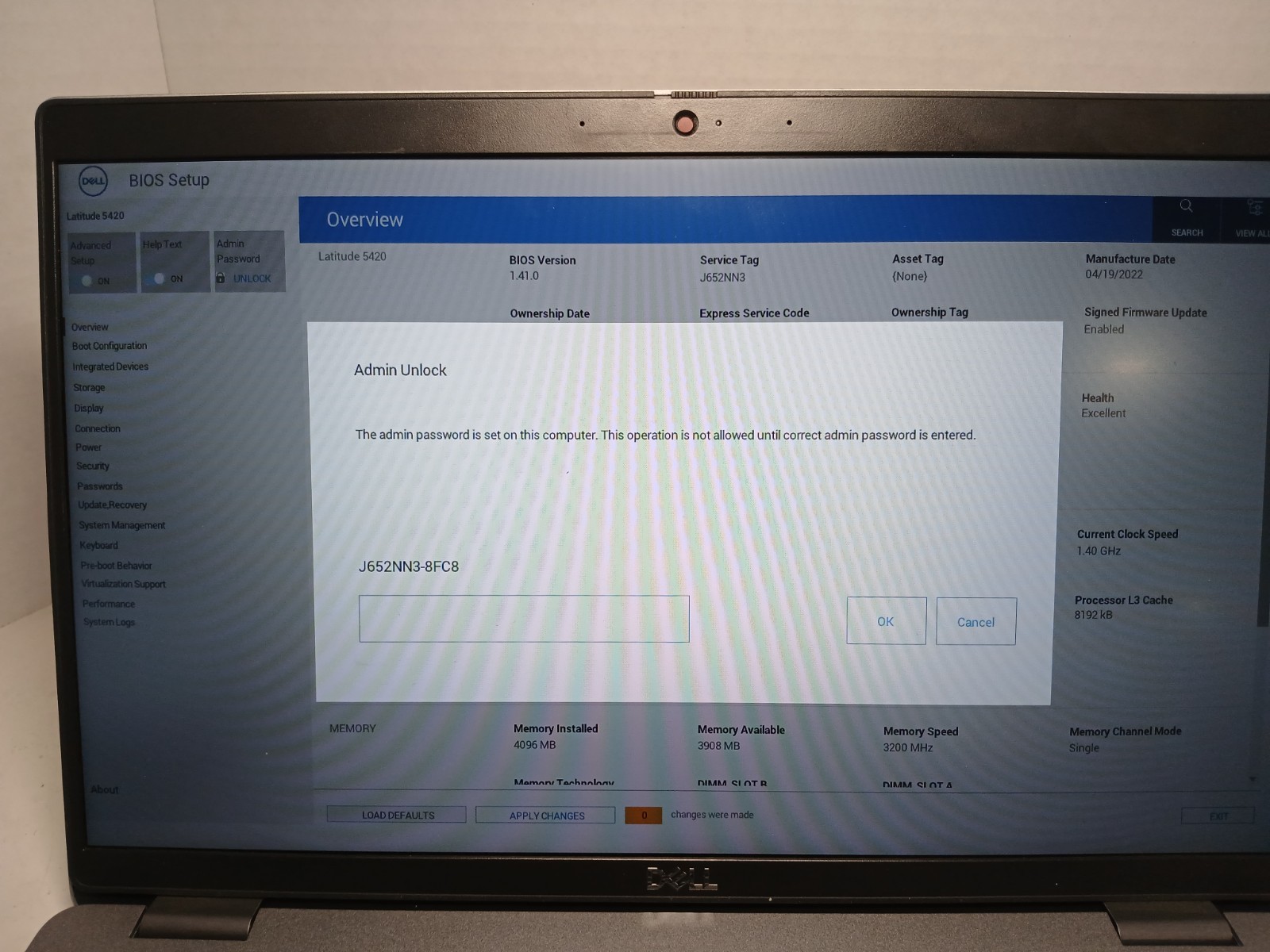 Dell Latitude 5420 14″ Laptop i5-1135G7 4GB No SSD/OS! BIOS PW!! #97