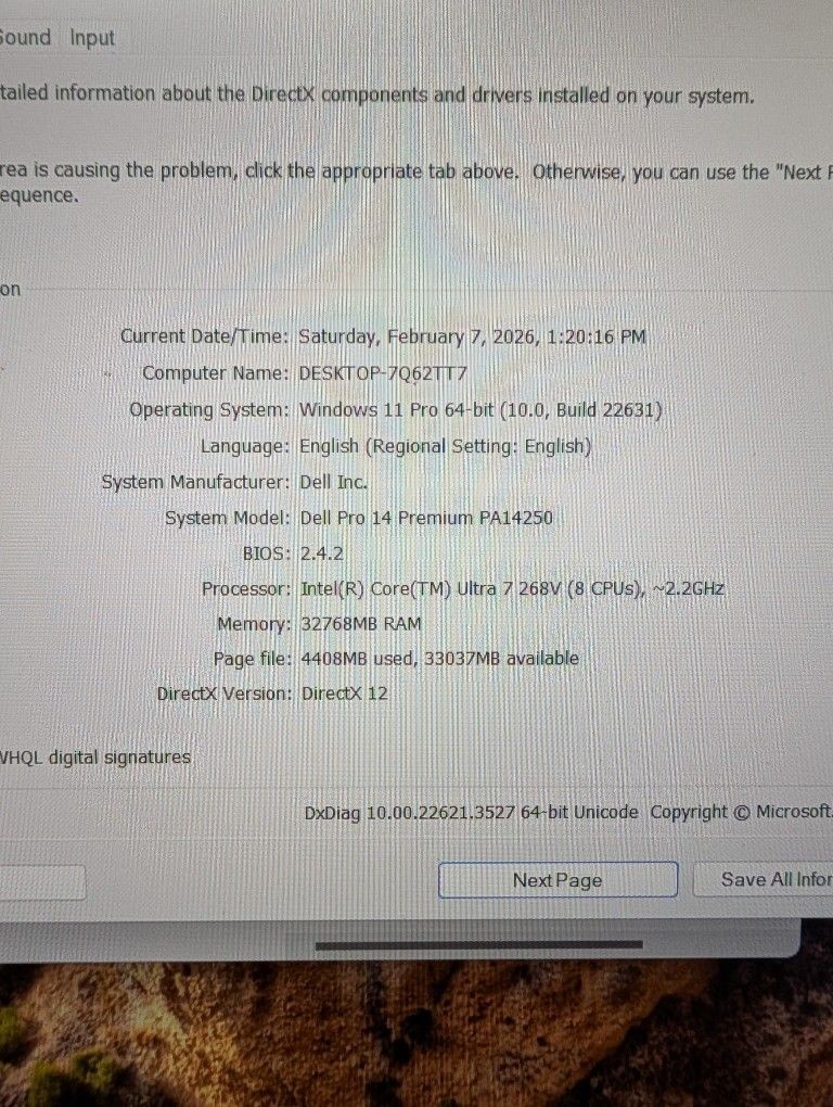 Dell Pro 14 Premium Laptop PA14250 32gb Ultra 7 268V Win11 Pro