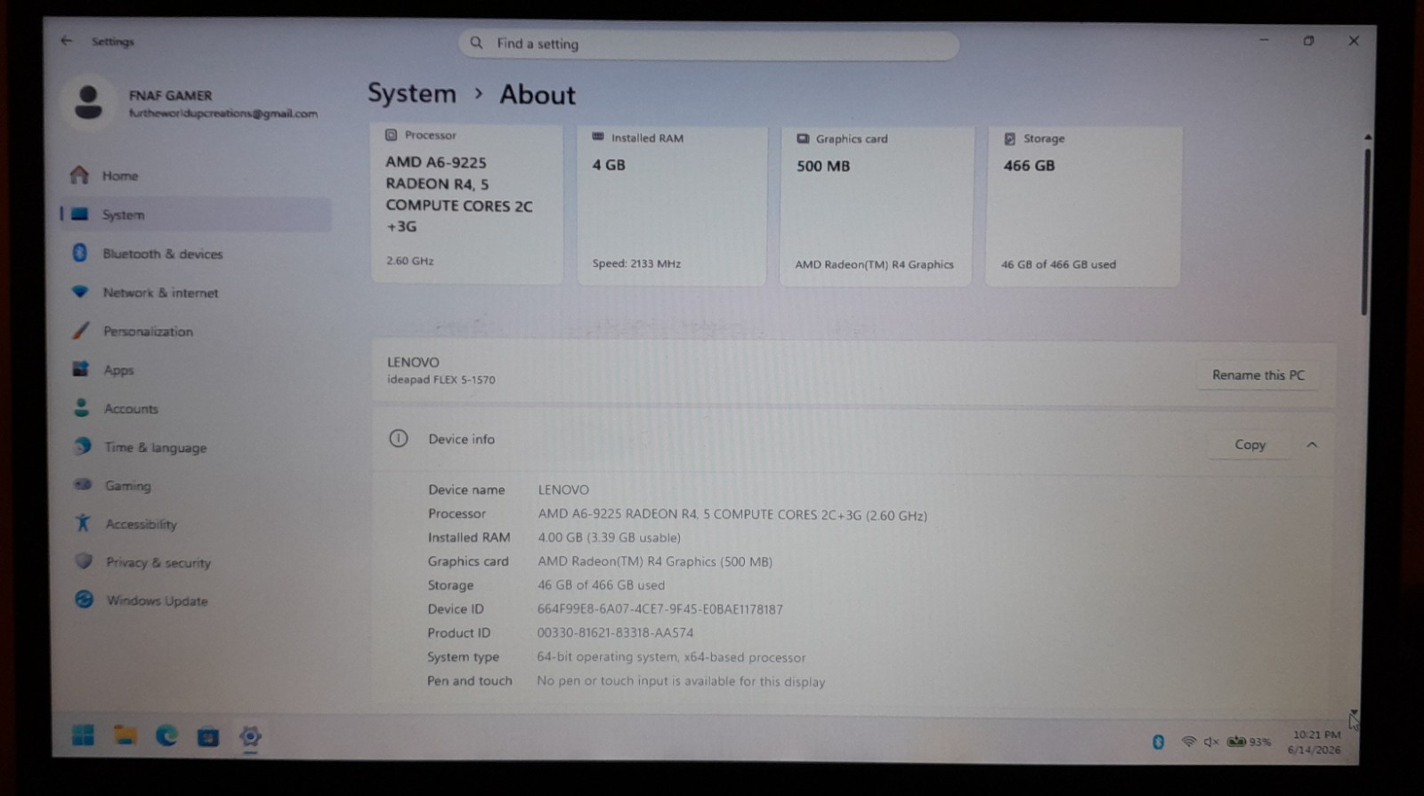 Lenovo ideapad s145-14ast Laptop CPU 2.6GHz RAM 4GB 500GB 4K HDMI Windows 11 Pro