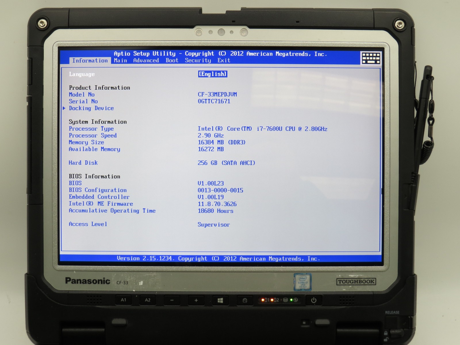 Panasonic CF-33 Toughbook i7-7600U@2.8 | 16/256GB SSD | 12″ Touch | No OS/AC
