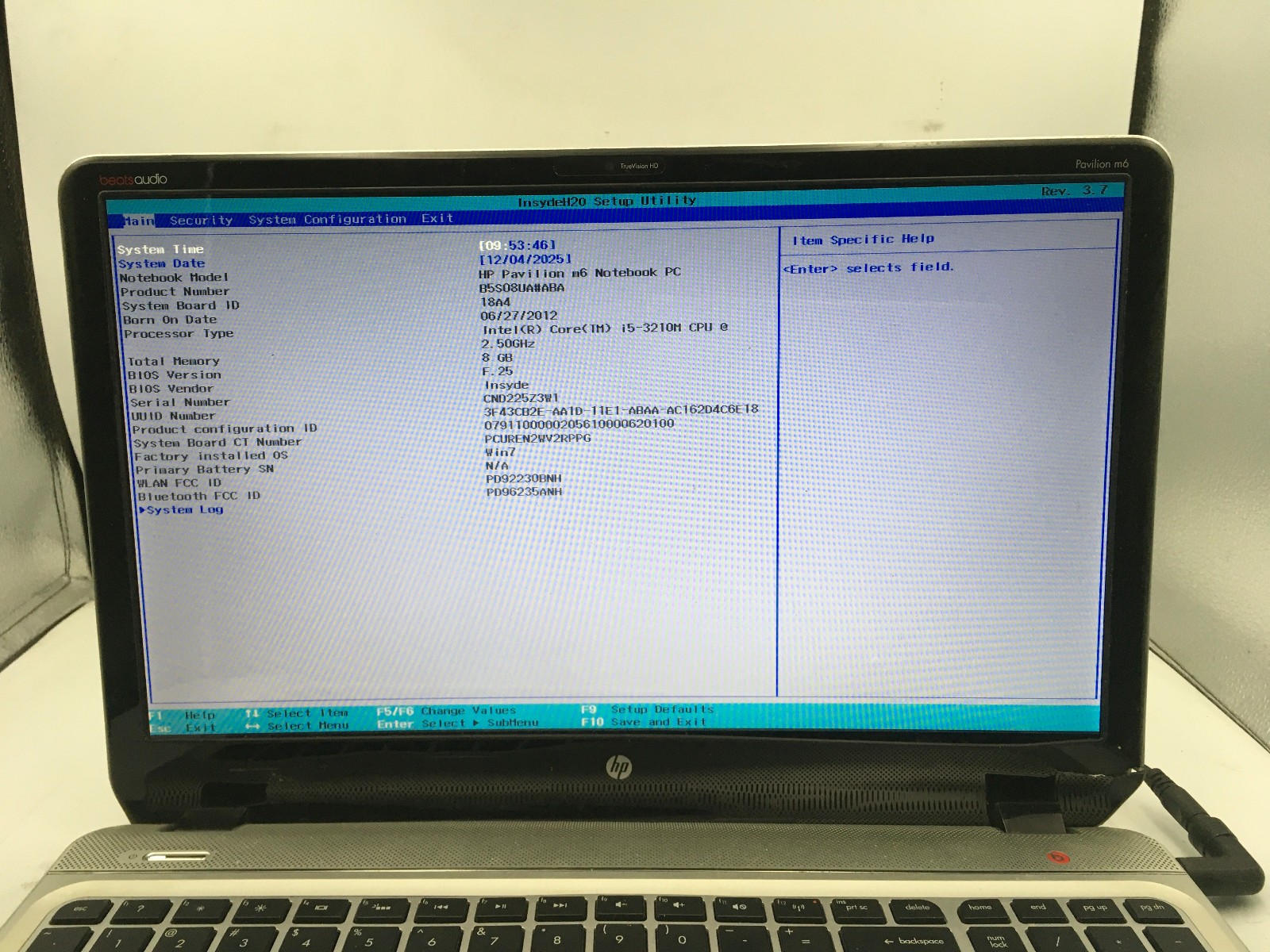HP PAVILION M6 1045DX – BOOTS TO BIOS – INTEL I5 3210M – 8GB RAM – READ DESC -BB