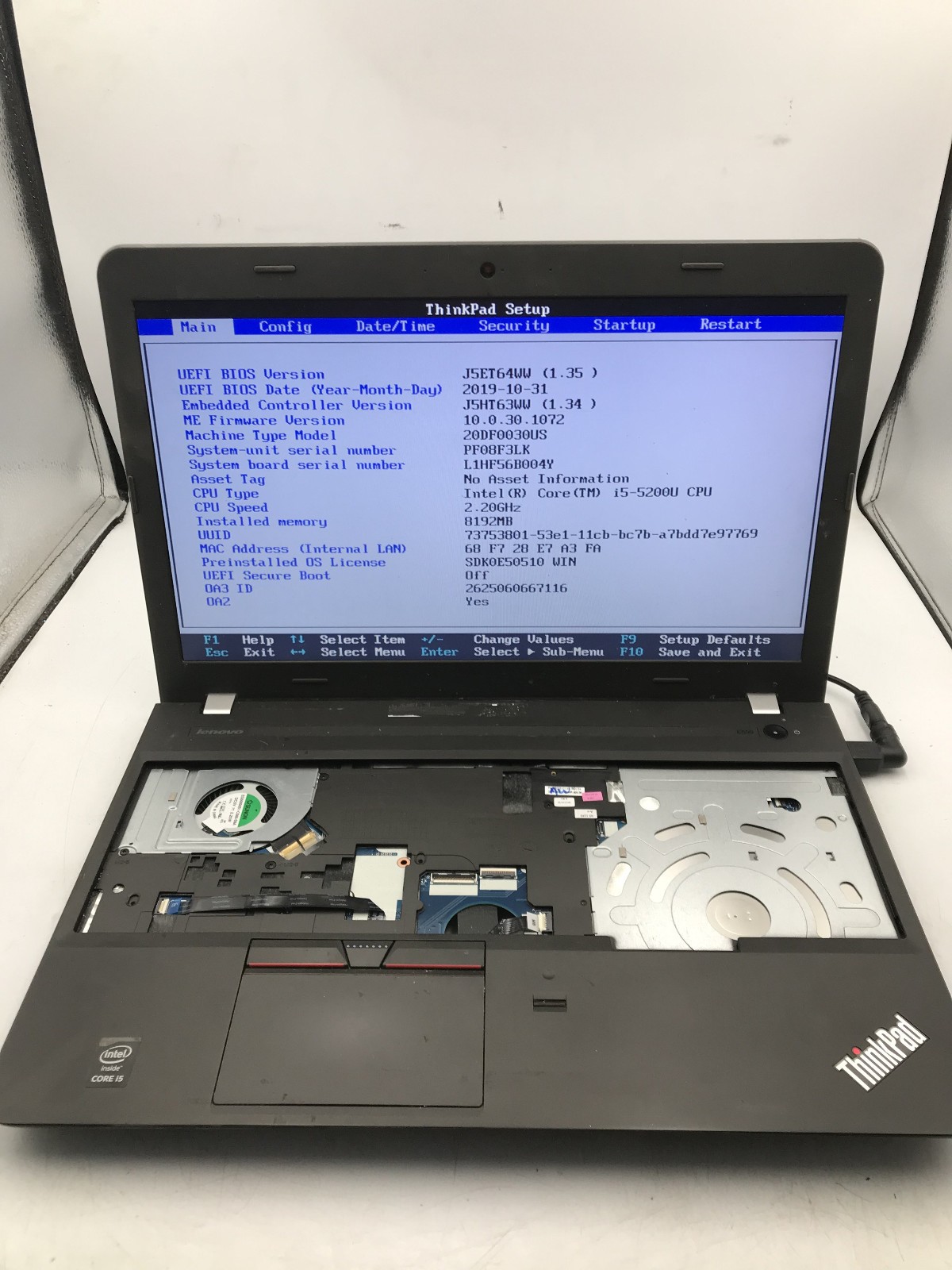 LENOVO THINKPAD E550 – BOOTS TO BIOS – INTEL I5 5200U – NO RAM – READ DESC – BB!