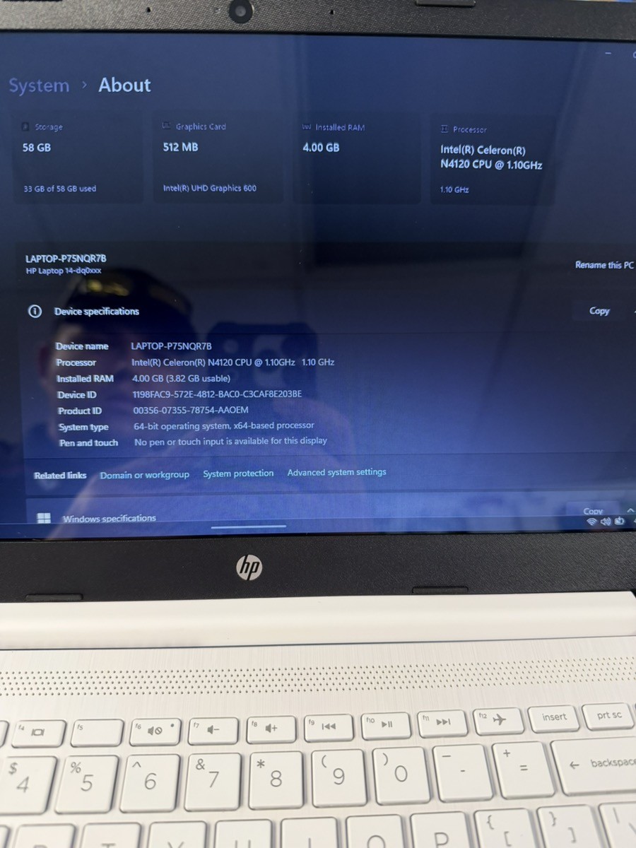 HEWLETT PACKARD 14-DQ0052DX (4GB RAM, 64GB SSD, INTEL CELERON N4120) (C57007108)