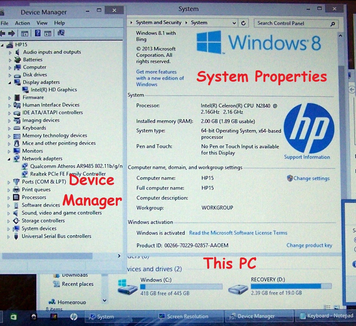 HP 15-r127nv Laptop 15.6″ Intel N2840 2.16 GHz, 2GB, 500GB HD, WifI, HDMI, Win 8