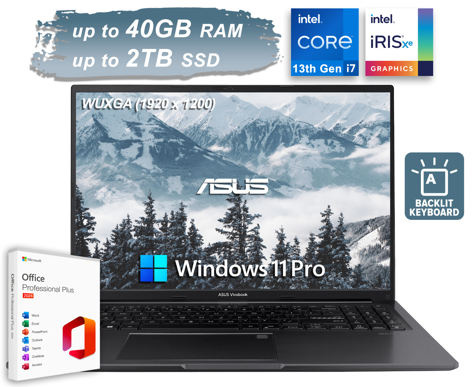 2026 ASUS Laptop Vivobook 16″ 13 Gen Intel i7 Up to 40GB RAM 2TB SSD Win 11 Pro