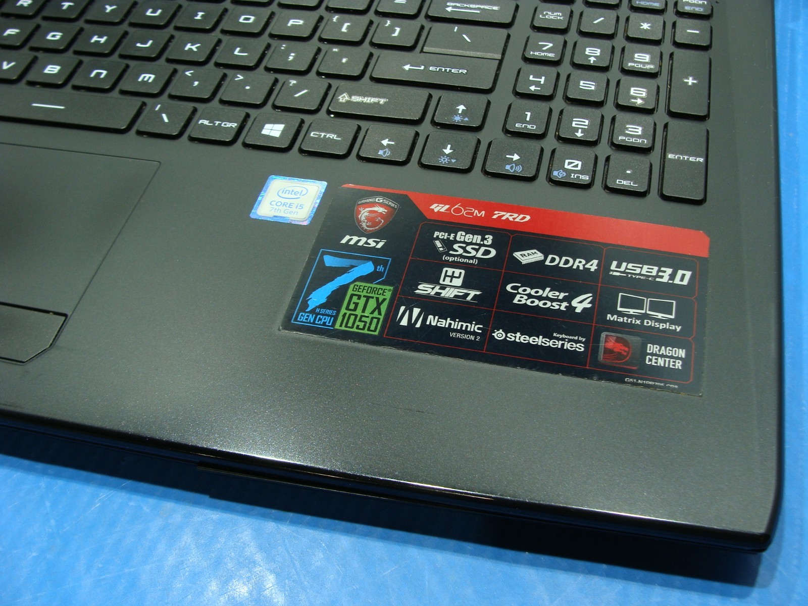 MSI GL62M 7RD 15.6” FHD core i5-7300HQ 2.5GHz 8GB 256GB GTX 1050 Battery 91%