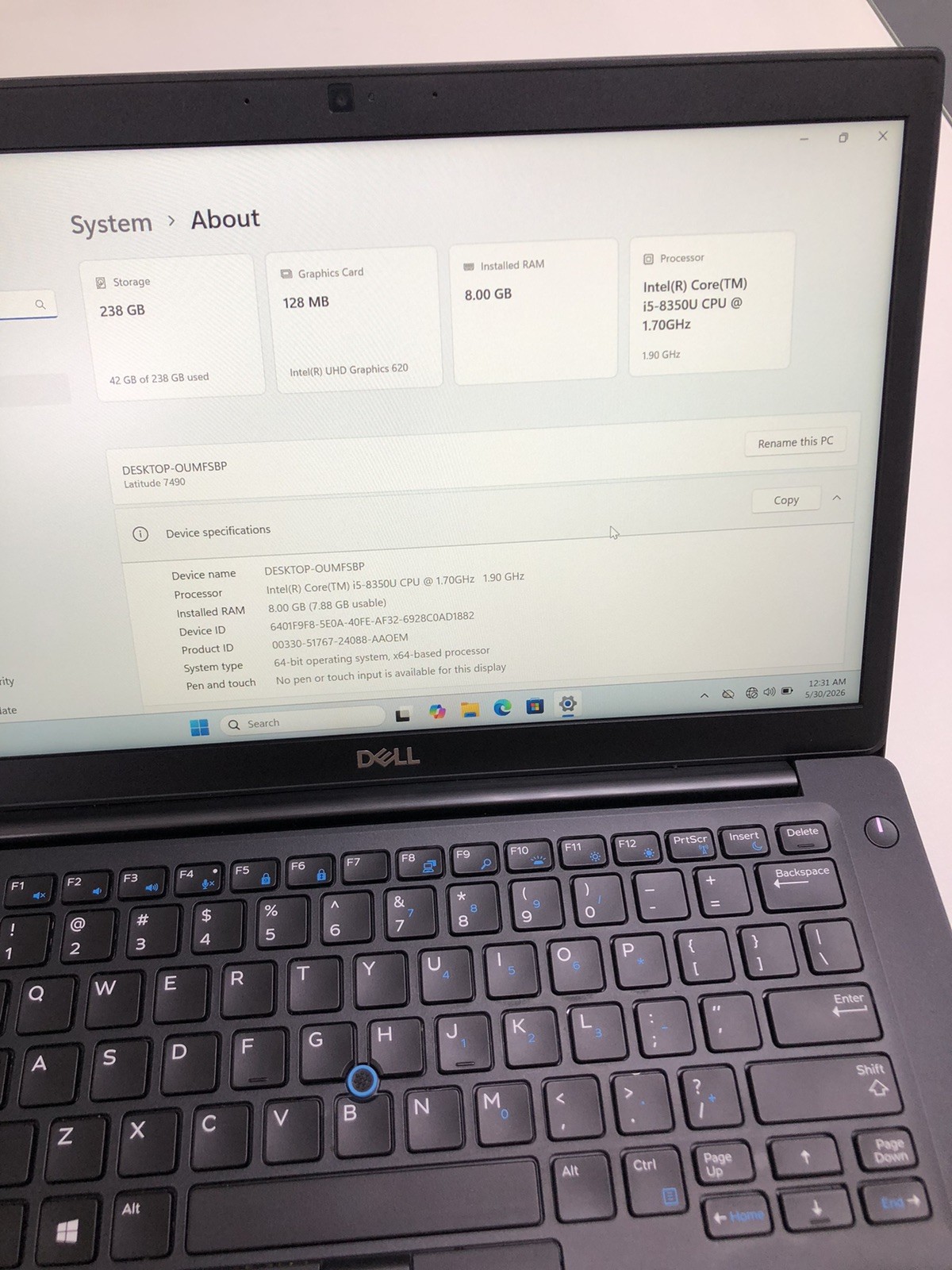 Dell Latitude 7490 i5-8350U 8GB RAM 256GB SSD 14″ FHD Business Laptop