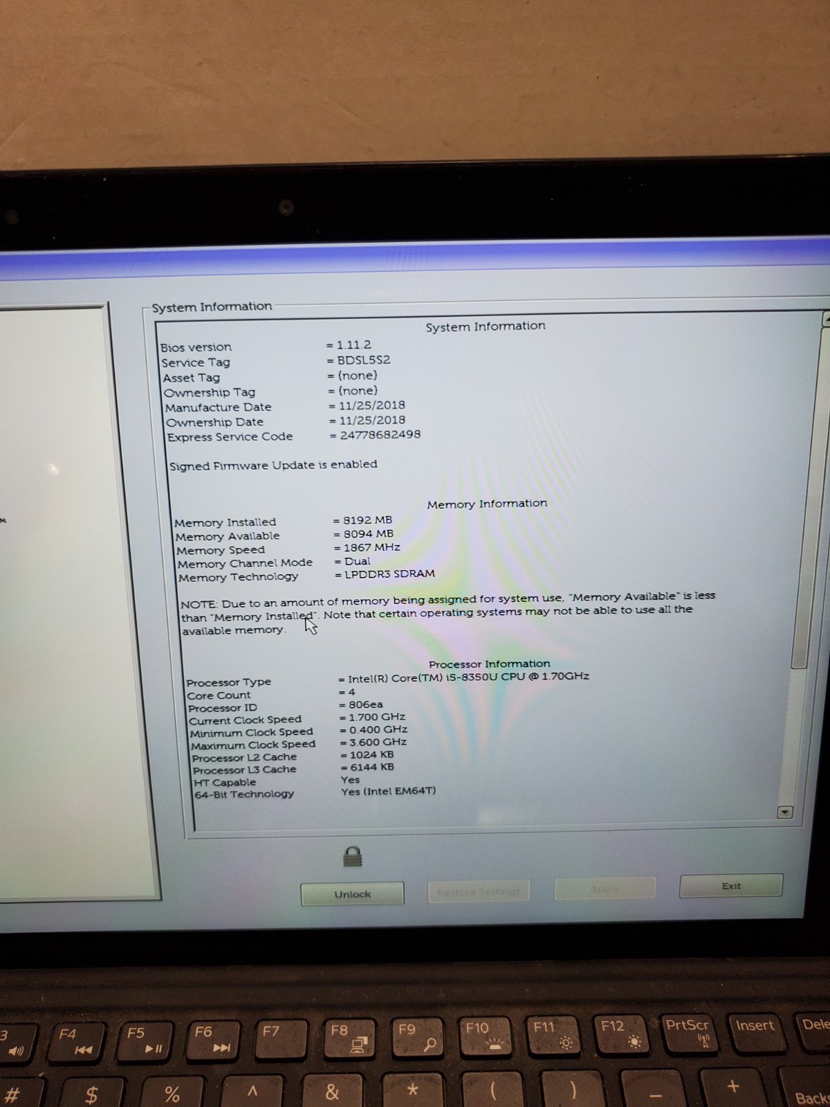 Dell Latitude 5290 2-in-1 i5 8350U 1.70GHz 8GB RAM No SSD/OS! BIOS PW! #69