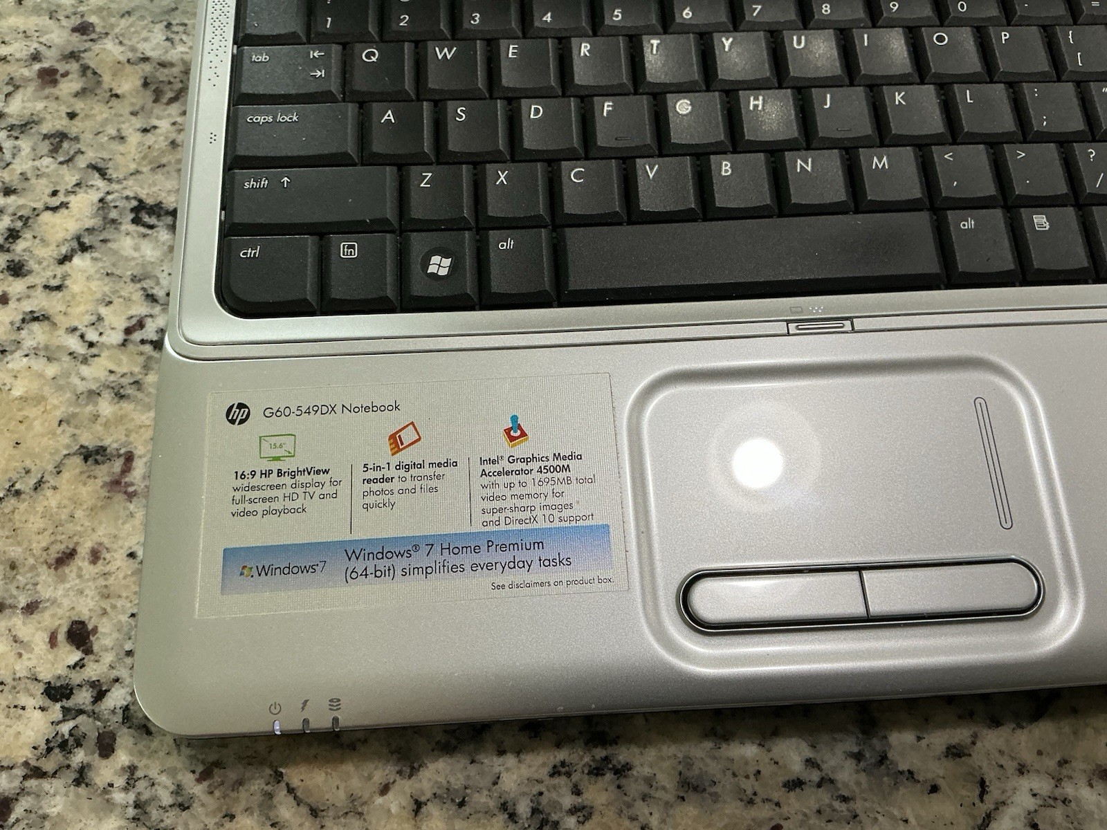 HP G60 549DX Notebook Windows 7 Home Premium 15.6” Screen Works AS IS