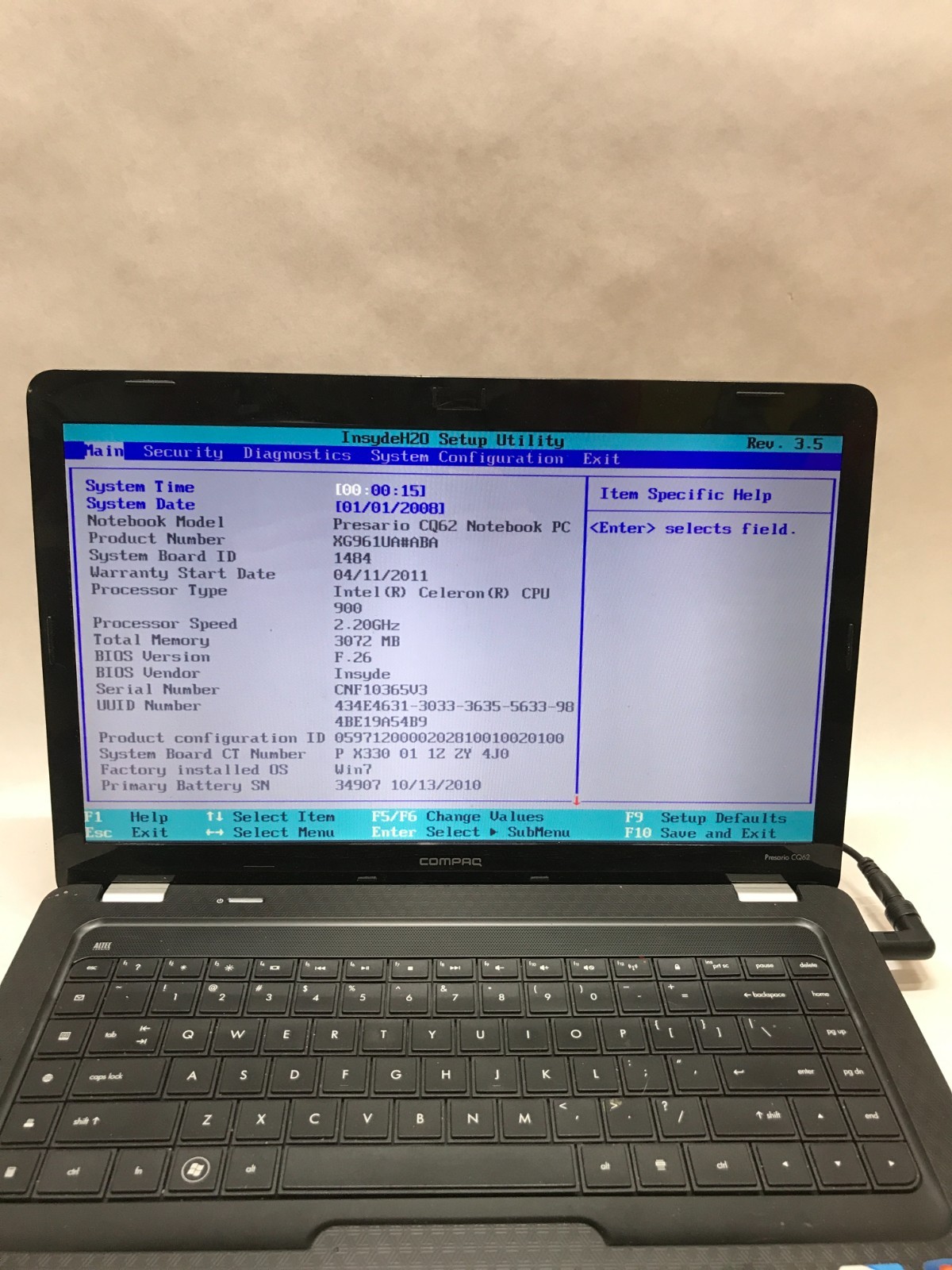 HP Compaq CQ62-411NR 15″ Intel Celeron 3GB RAM NO HDD NO OS Boots To BIOS!! – DW