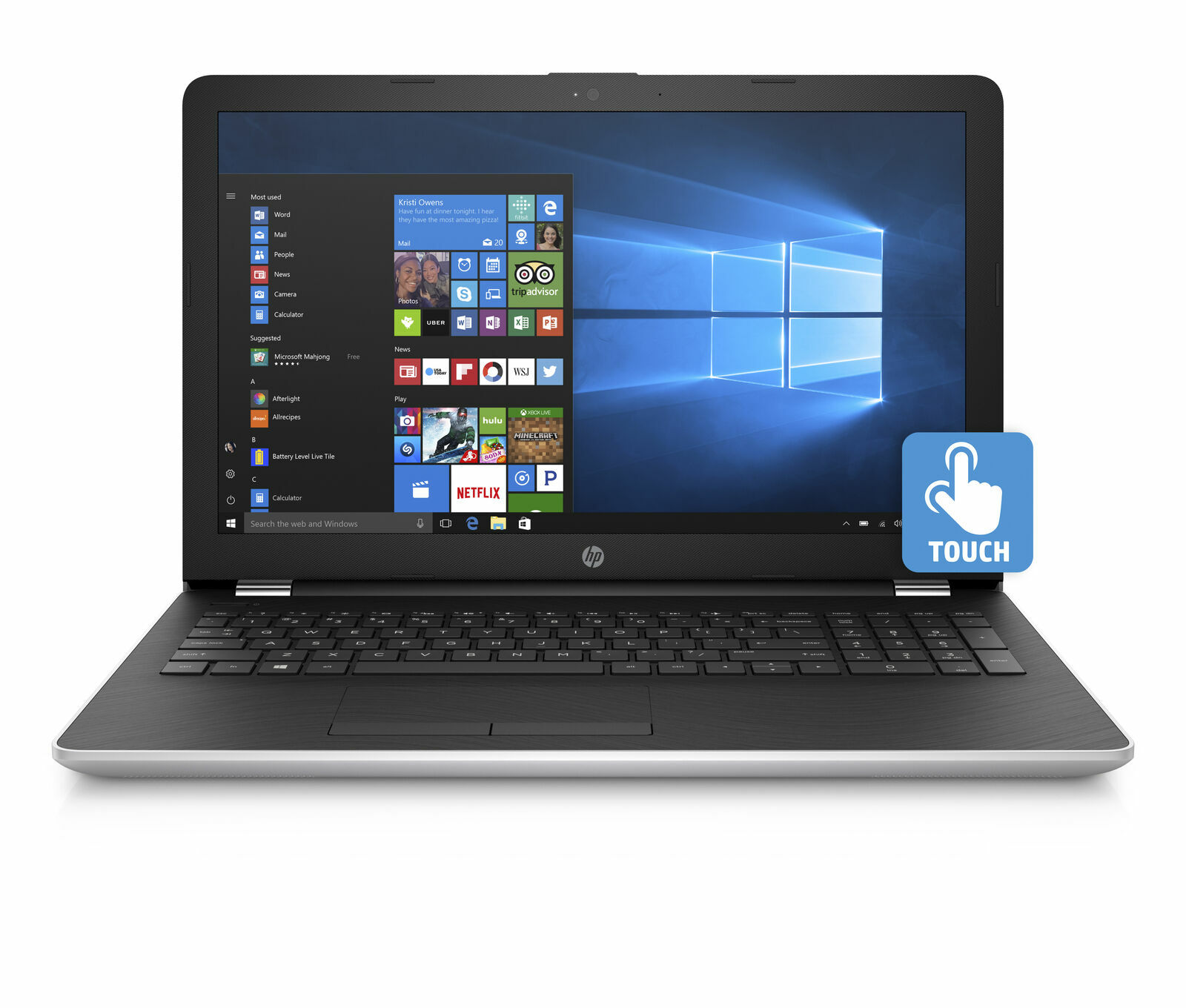 New HP 15-bs080wm, 15.6″ Natural Silver Touch Laptop, Windows 10, Intel Core