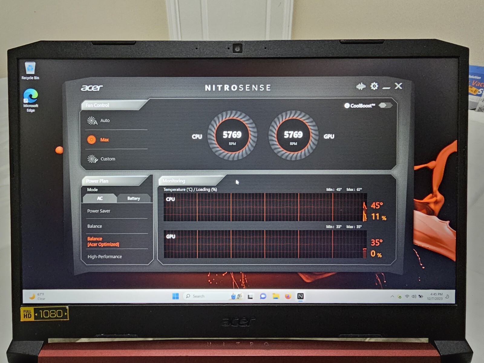 Acer Nitro 5 15.6″ GTX 1650 AMD Ryzen 5 3550h Quad Core Gaming Laptop PC 265GB