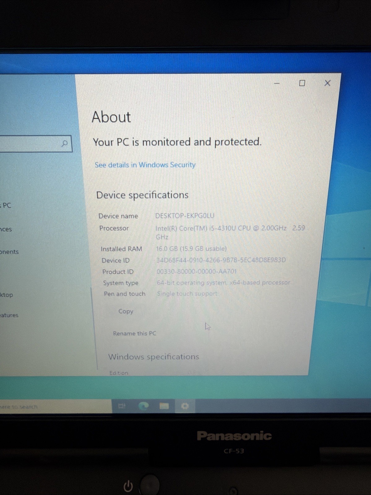 Panasonic Toughbook CF-53 i5 4310u 2.0GHz 256GB SSD 16GB Windows 10 Pro Nice 👍