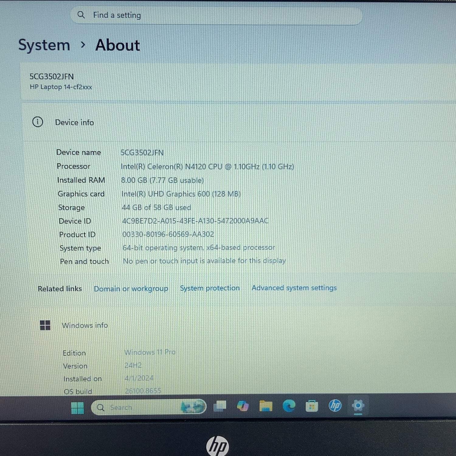 HP Stream 14-CF2111WM 14″ Celeron N4120 1.1GHz 8GB RAM 64GB