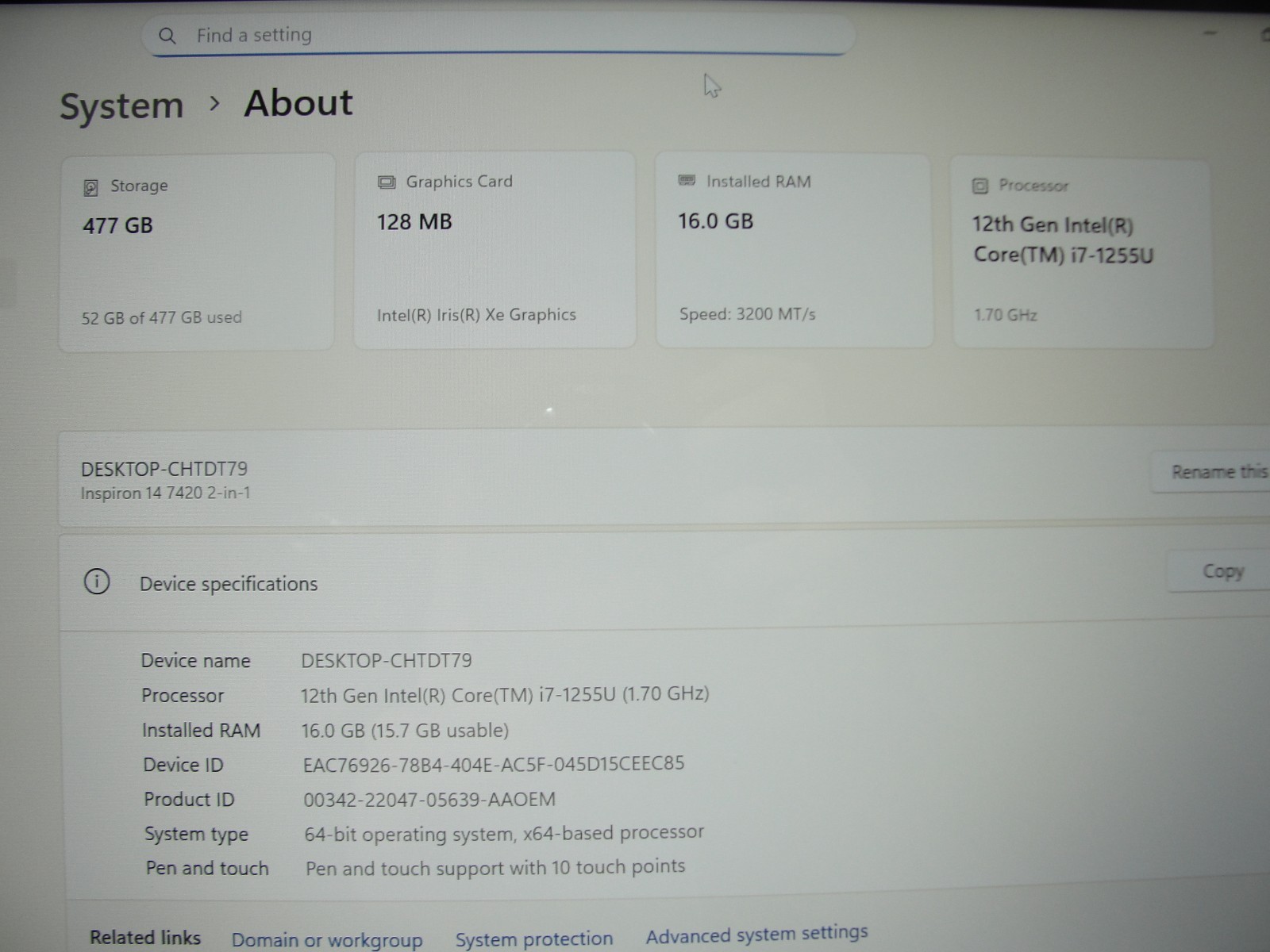 Dell Inspiron 7420 2n1 14”WUXGA TOUCH Core i7-1255U 1.7GHz 16GB RAM 512GB SSD+PA