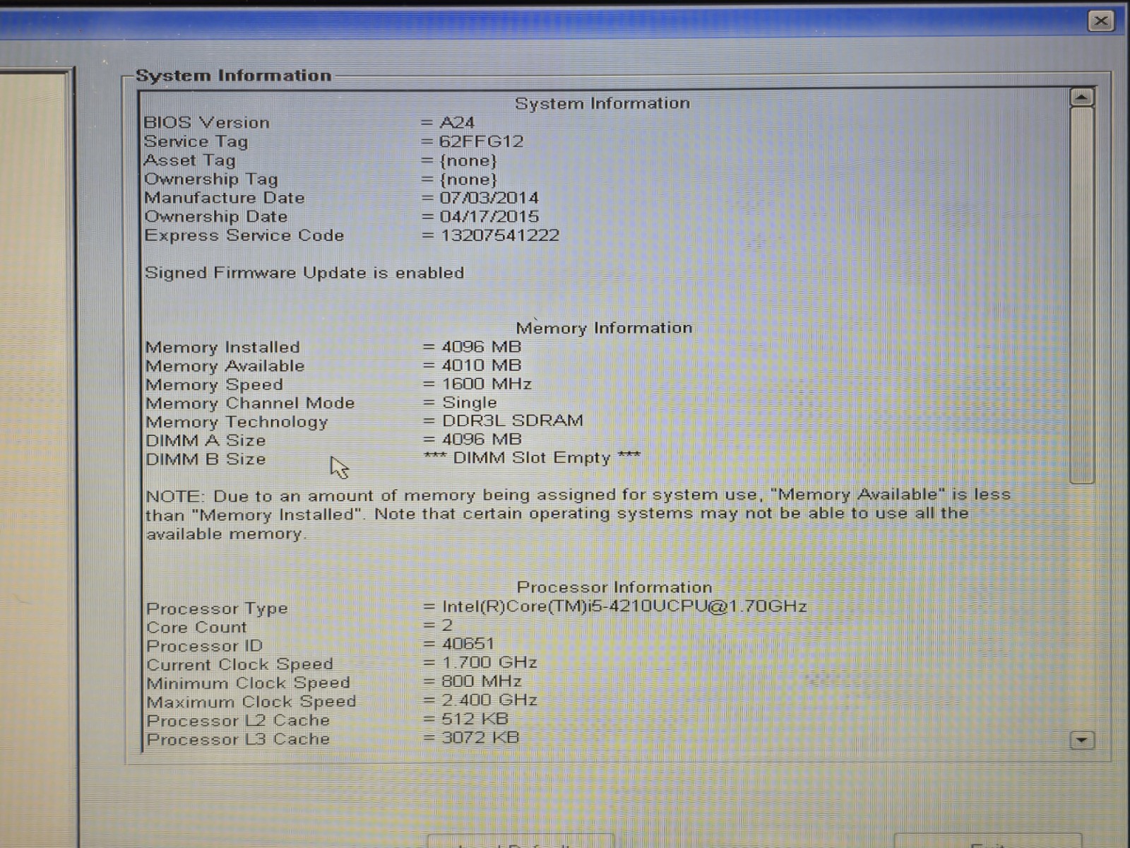 Dell Latitude E5440 Intel Core i5-4310U 2.0GHz 4GB RAM NO HDD/OS Boots Bios #43