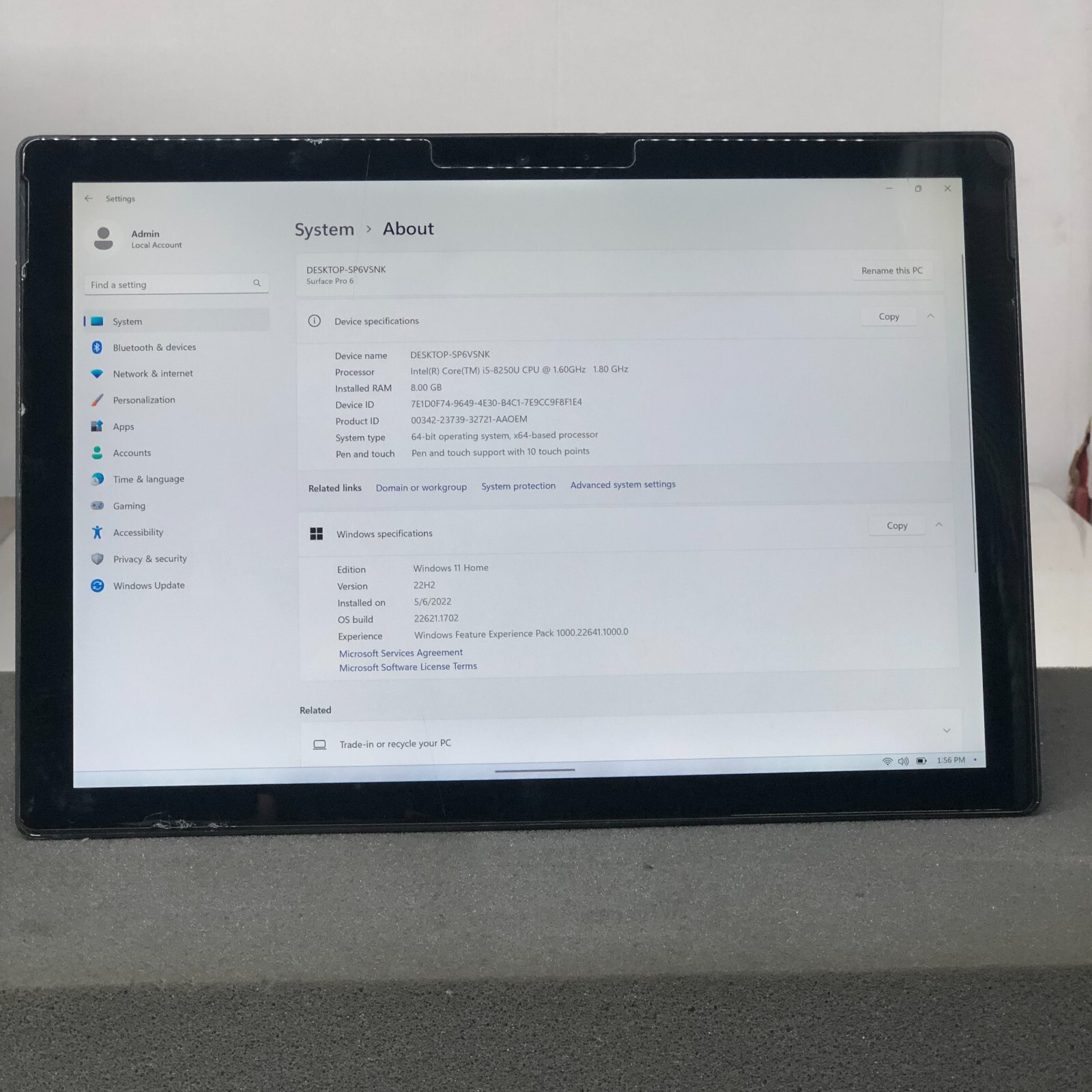 Microsoft Surface 6 Pro 1796 Intel Core i5 8250U 1.60GHz 8GB RAM 256GB SSD *READ