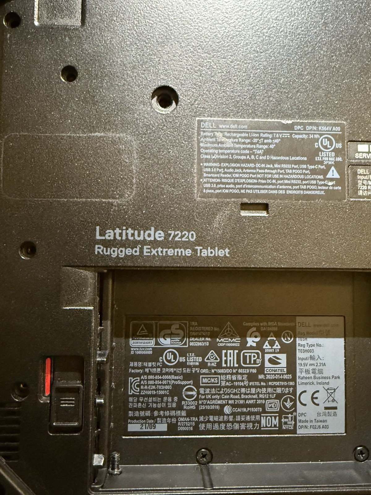 Dell Latitude 7220 Rugged Extreme Tablet for Parts Or Repair Read Description