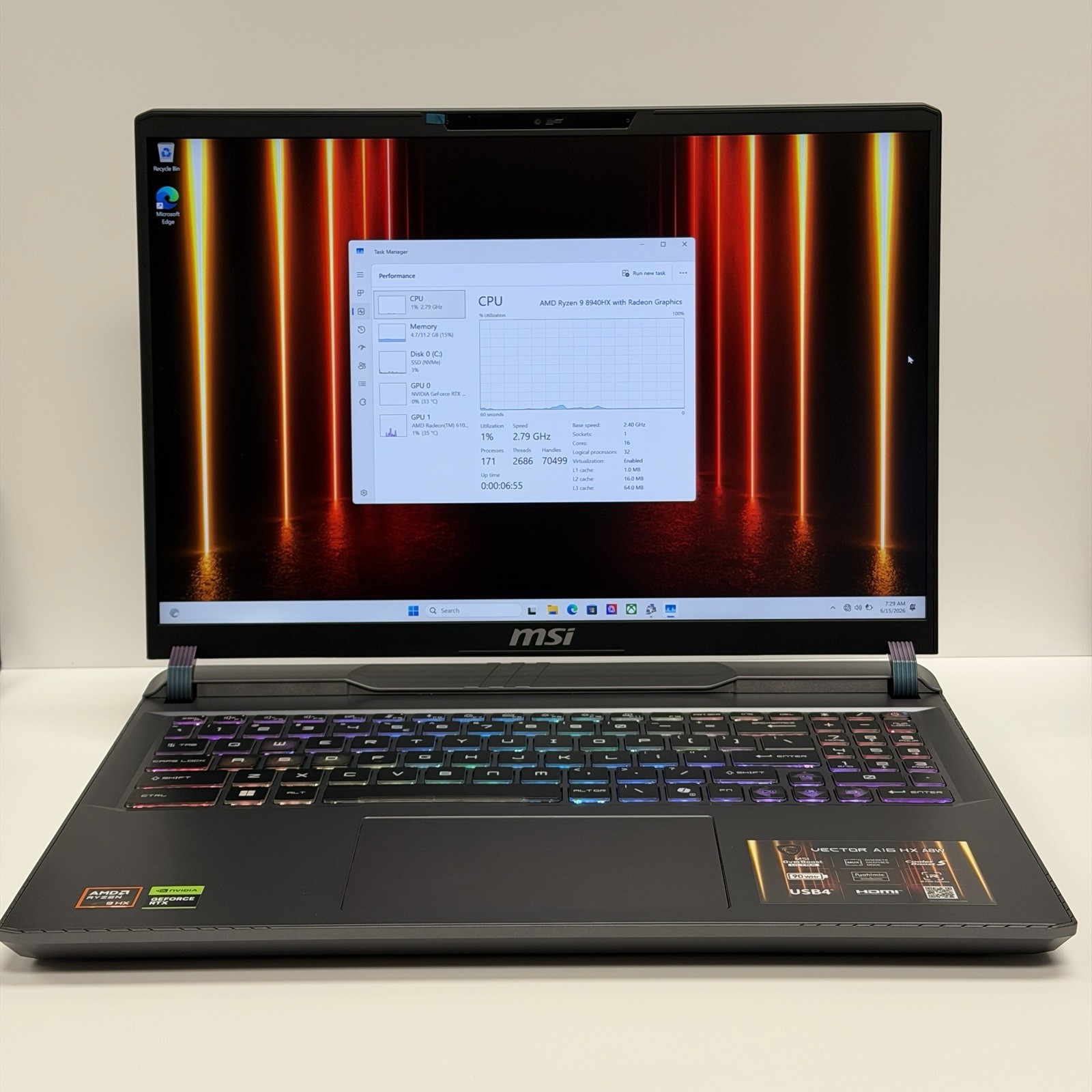 MSI Vector A16 HX A8WHG-004US 16″ Gaming Laptop R9 8940HX 5070Ti 32G-DDR5 2TB