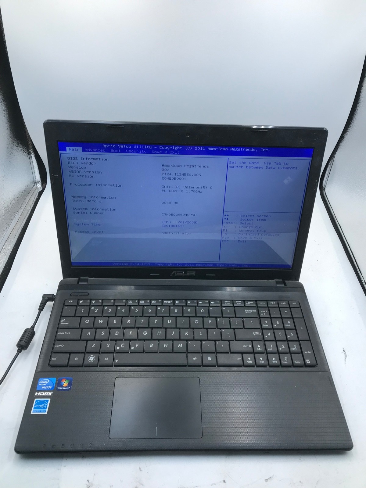 ASUS X55A Intel Celeron B820 1.7GHz 15″ Laptop 2GB RAM- Missing Parts- MZ