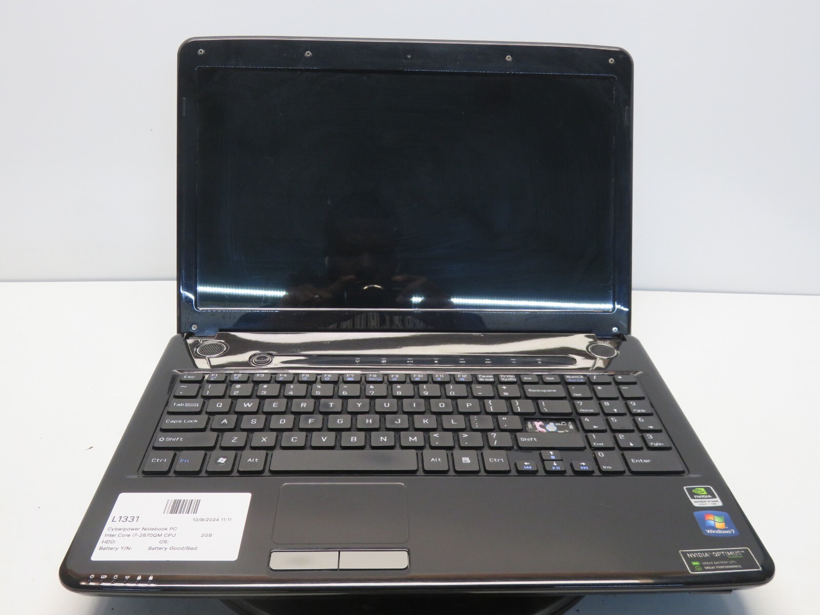 Cyberpower Notebook PC Intel Core i7-2670QM CPU 2.20GHz 2GB NO HDD No Batt READ