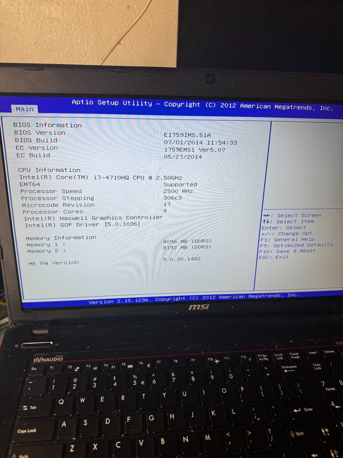 MSI MS-1759 Gaming Laptop w/i7-4710HQ, 8GB RAM, 17.3″ *READ #6039