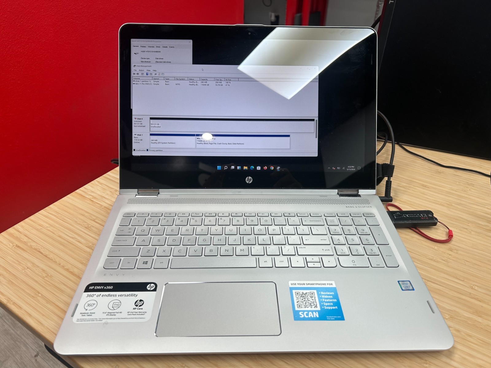 HP ENVY X360 TOUCHSCREEN i7-8550U 12 GB DDR4 1TB SATA HDD NO OS
