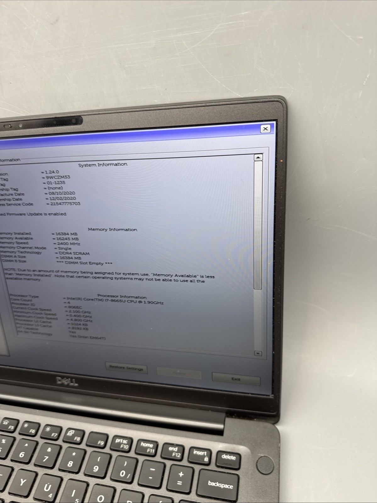 Dell Latitude 7400 14″ Core i7-8665U 1.9GHz 16GB RAM 256GB HD,NO OS
