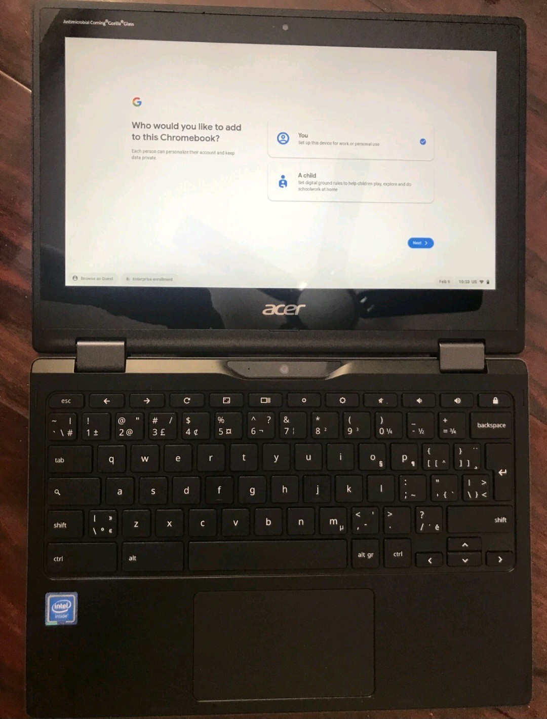 Acer Chromebook Model N18Q6 R752TN C2J5 Celeron N4000 4GB mem 32GB touch
