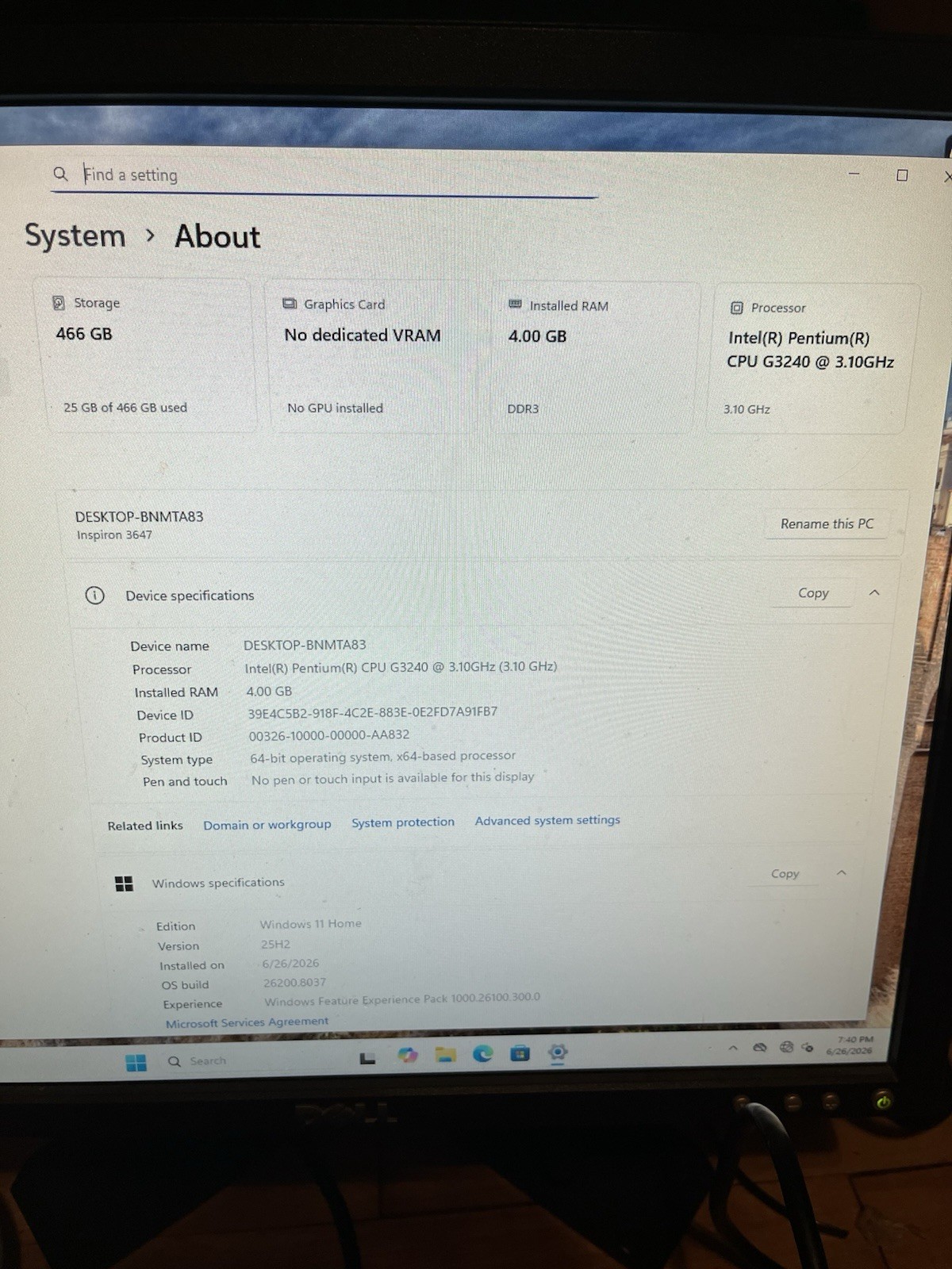 Dell Inspiron 3647 PC G3240 4GB RAM 500GB Win 11 PC TOWER ONLY TESTED WORKS WELL