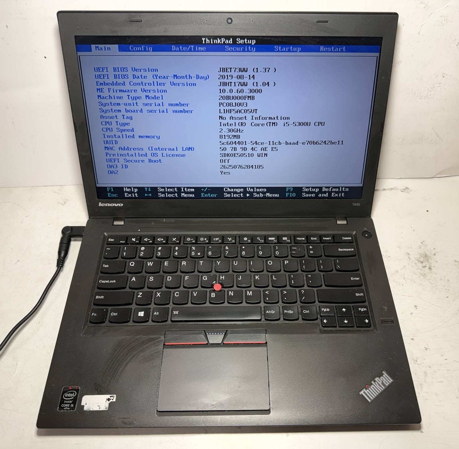 Lenovo ThinkPad T450 14″ Laptop Intel i5-5300U 8GB RAM (NO HDD)