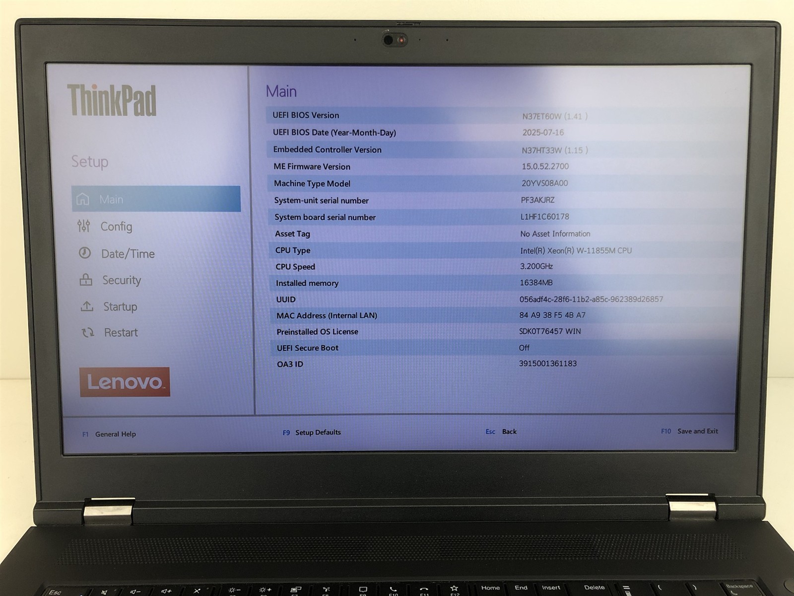 Lenovo ThinkPad P17 Gen 2: W-11855M 3.2GHz – 16GB – 256GB – RTX A5000 Mobile