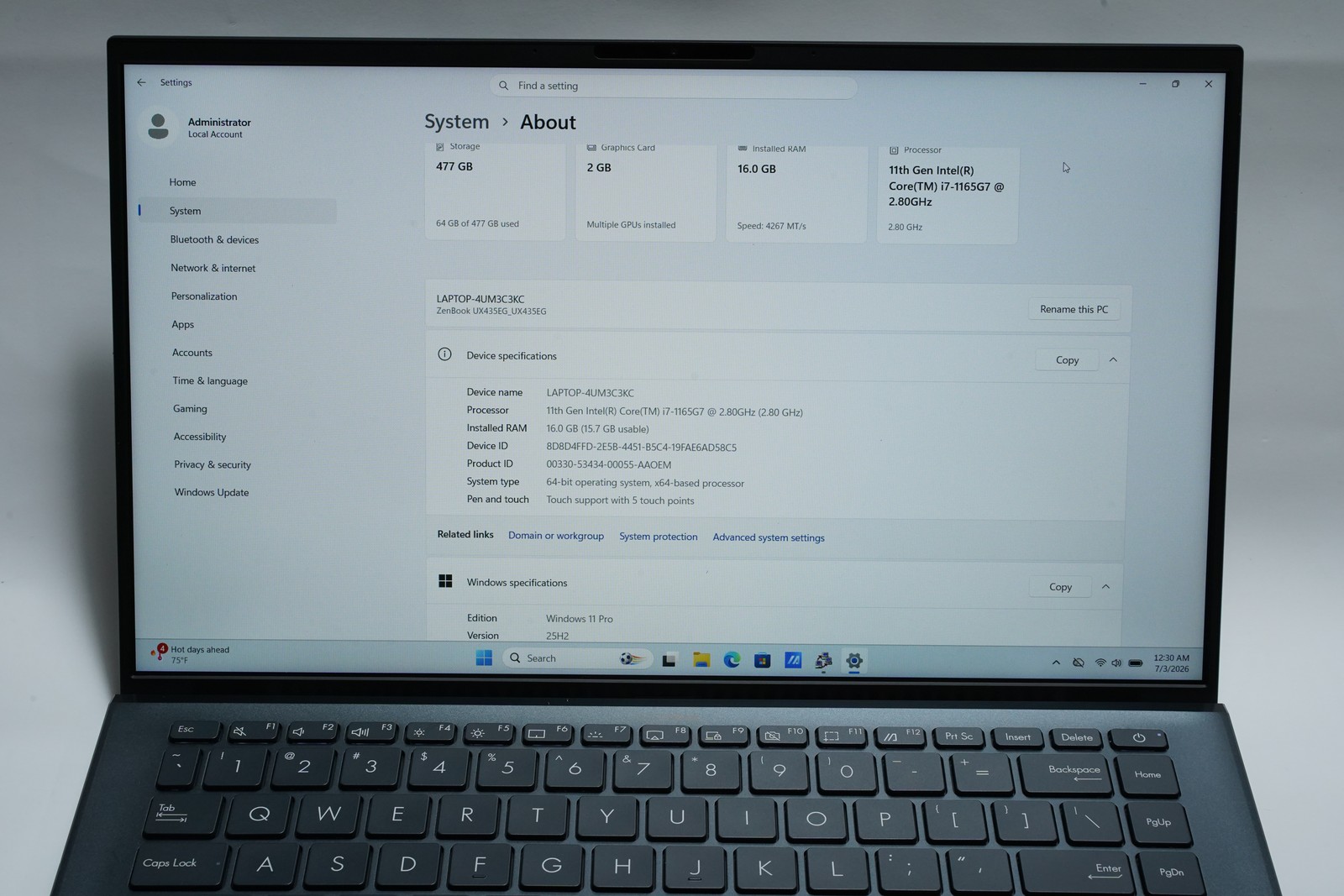 ASUS ZenBook 14 UX435EG Laptop i7-1165G7 16GB 512GB MX450 Pine Grey